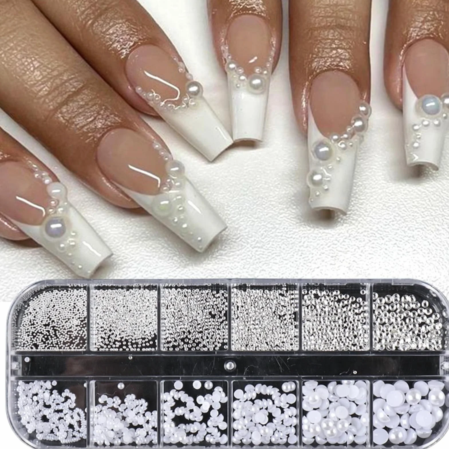 GZSY Nail Art kamienie stras, koraliki do paznokci, białe, 12 rastrów, do zdobienia paznokci, akcesoria do zdobienia paznokci