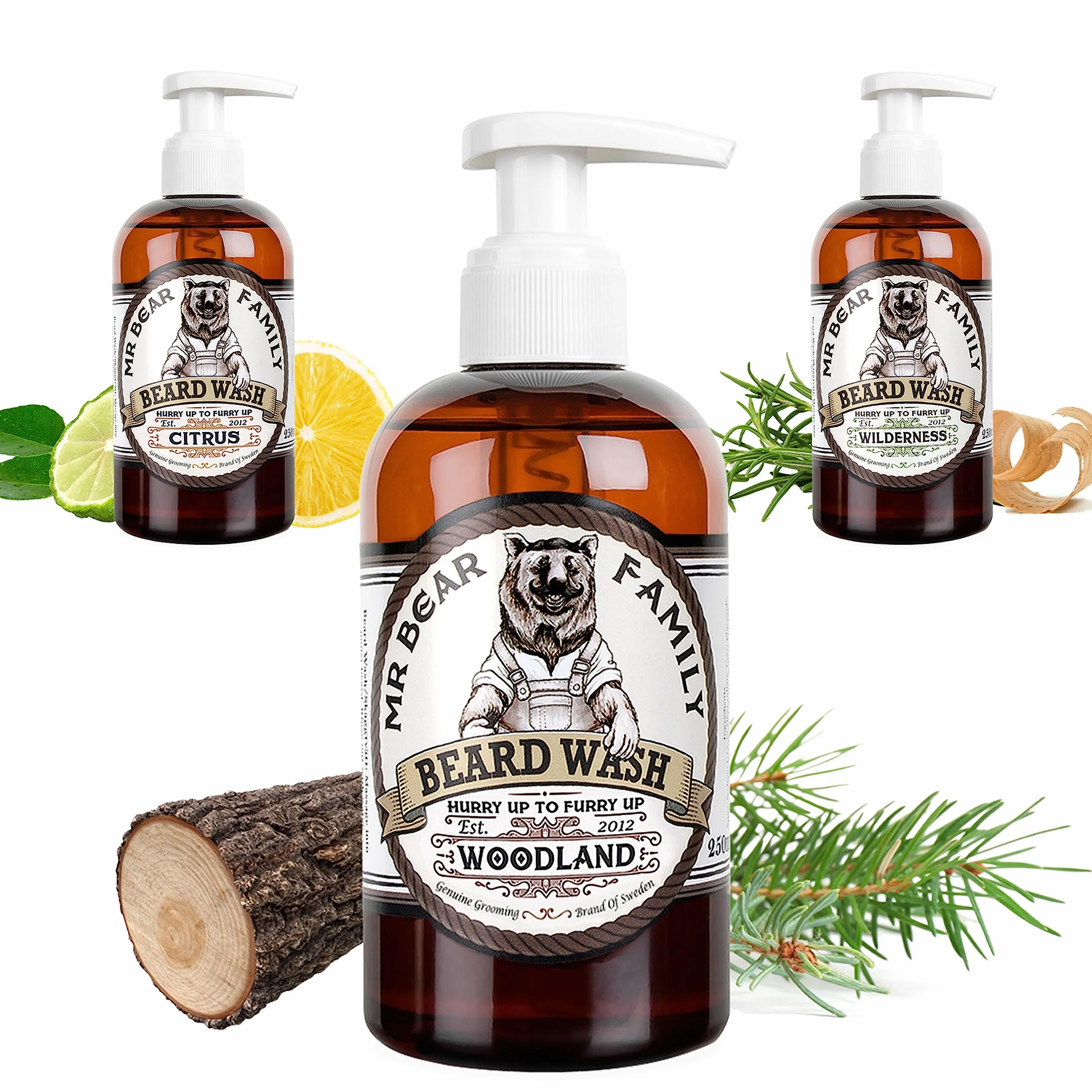 Naturalny szampon do brody dla mężczyzn – odżywczy wegański płyn do mycia brody zawiera ekstrakt z owsa przeciw świądowi brody przeciw zarostowi + kojący oczar wirginijski + witamina E dla pełniejszego, zdrowszego zarostu – Woodland 250ml
