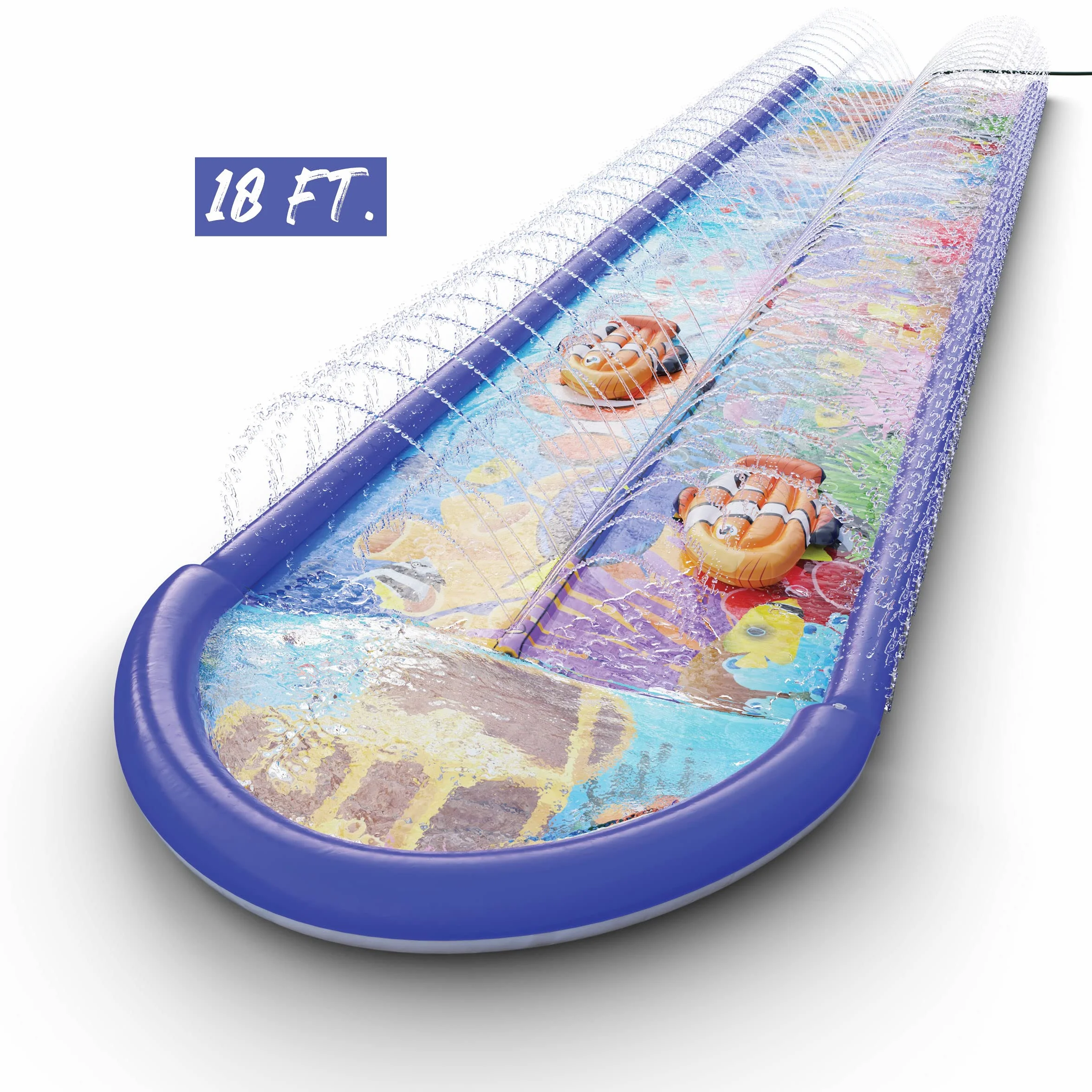 stargo Podwójna zjeżdżalnia podwodna, 5,5 m x 1,5 m, z ochroną przed pryskaniem i zraszaczem, zjeżdżalnia wodna z nadmuchiwanymi bodyboardami - zabawa dla dzieci