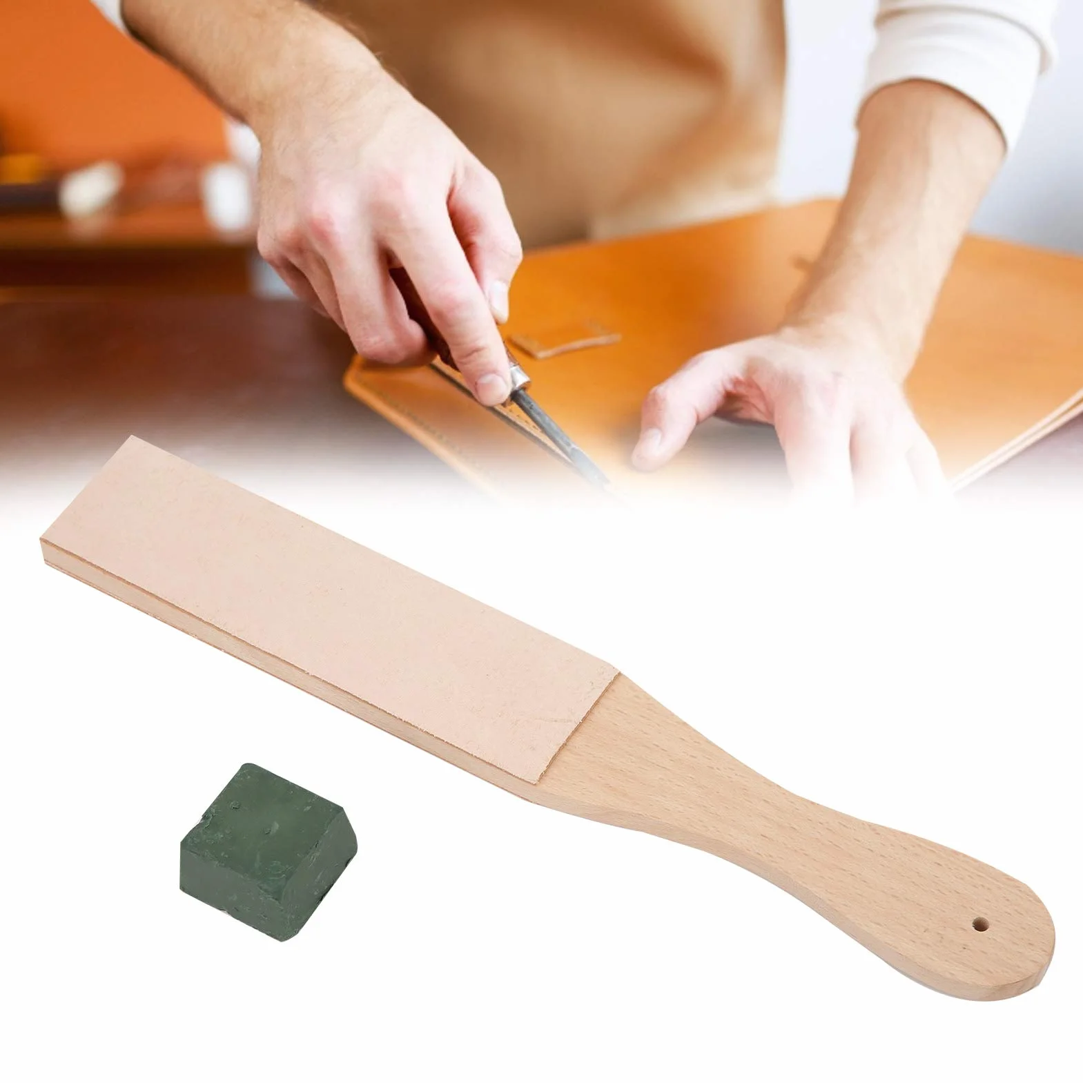 Green Leather Stropping Kit-12 Cal dwustronna szeroka skórzana deska Strop wiosło z pastą szlifierską do ostrzenia noży skórzanych, polerowania