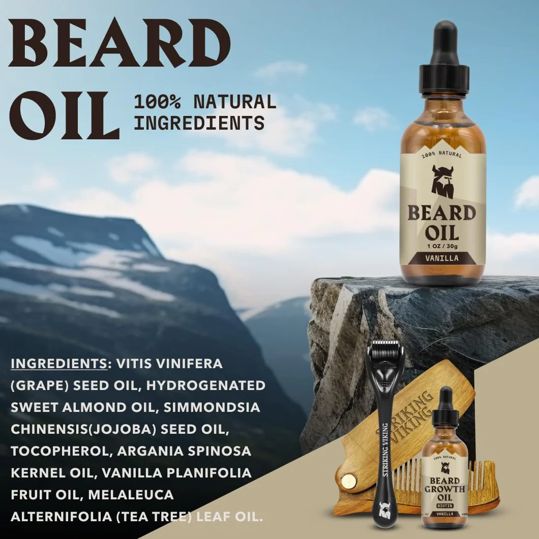 Striking Viking Beard Oil and Balm - Leave in Beard Conditioner - Tames, Styles, Softens, Moisturizes Beards and Mustache - Made with All Natural and Organic Argan and Jojobo, Olejki waniliowe