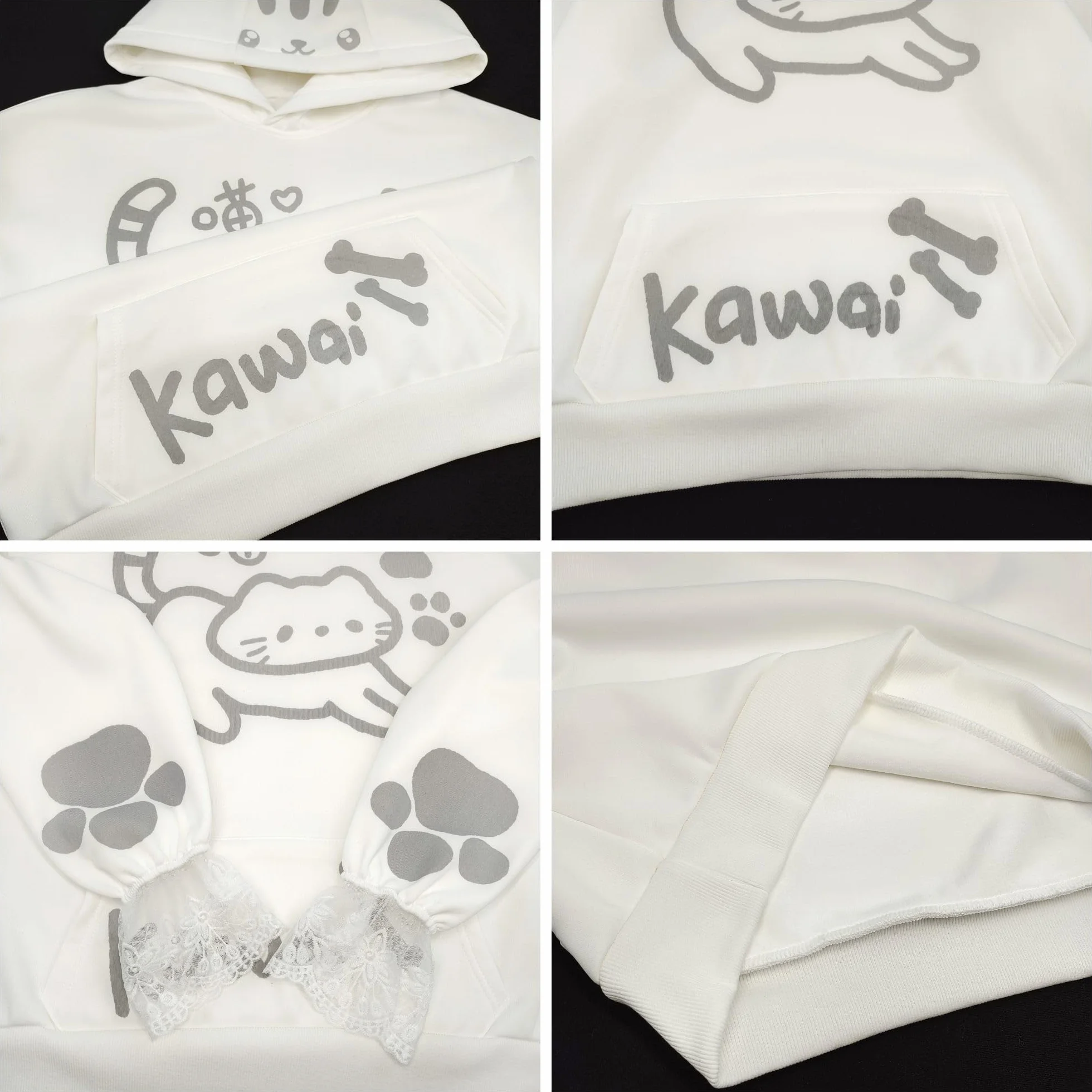 Kawaii bluza z kapturem z kocimi uszami nastolatki japońska urocza kreskówka anime grafika bluza z kapturem polar pulower topy