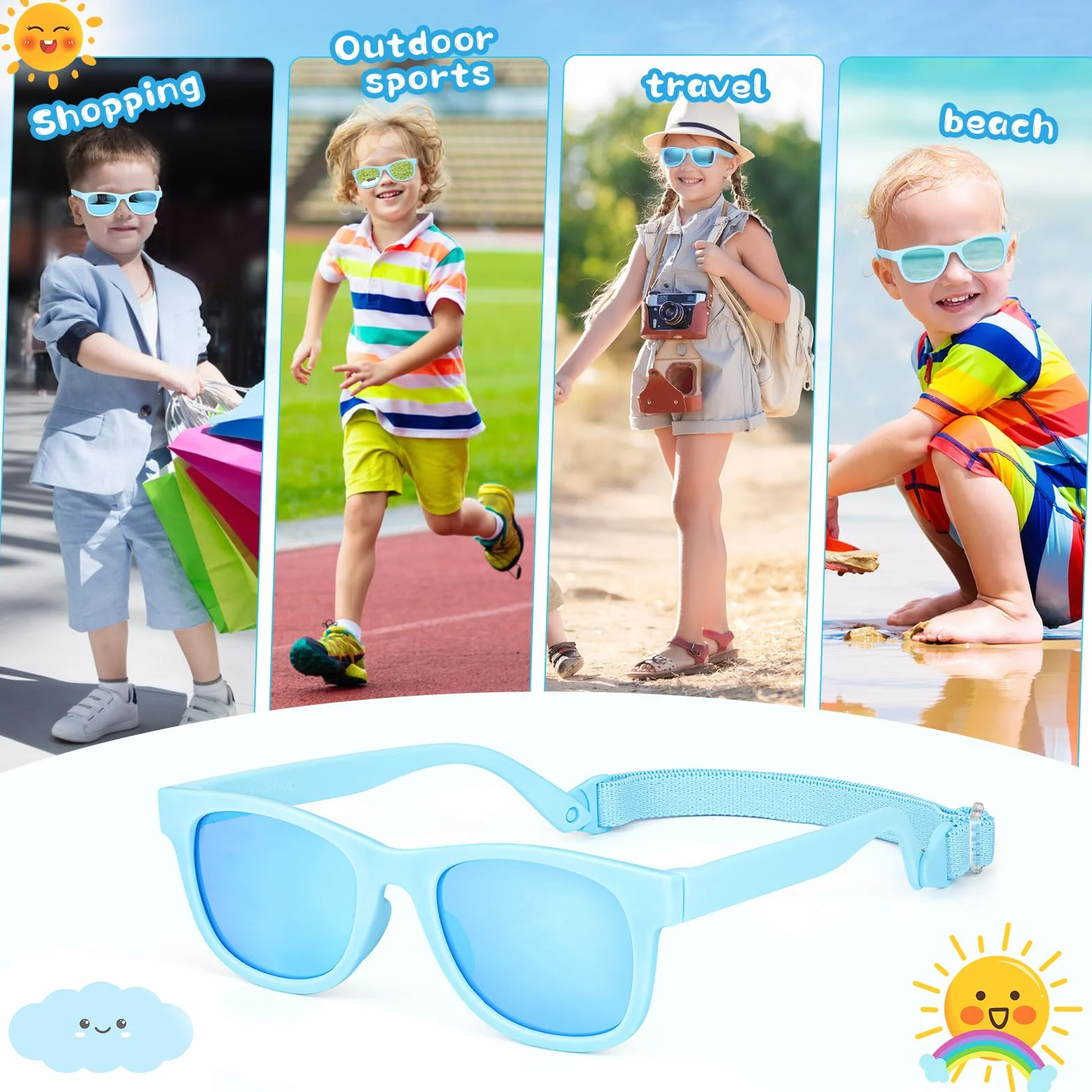 Hifot Okulary przeciwsłoneczne dla chłopców i dziewczynek, ochrona przed promieniowaniem UV, polaryzacyjne okulary przeciwsłoneczne dla dzieci z regulowanym paskiem, elastyczne okulary