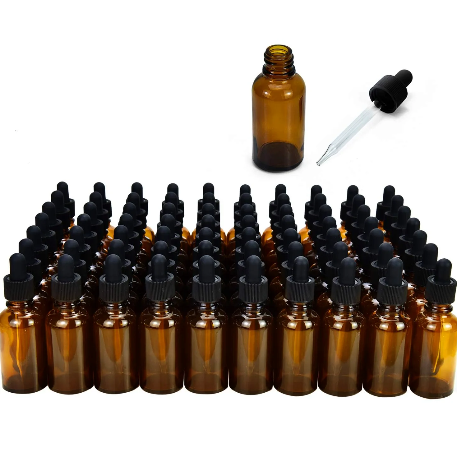June Fox 99 Pack 1oz Amber Glass Dropper Bottles with Glass Droppers and Black Cap for Essential Oils, Lab Chemicals, Perfumes