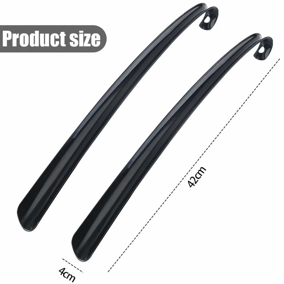 2 łyżki do butów, łyżki do butów, długie, 42 cm, z tworzywa sztucznego, z gładką powierzchnią, dla seniorów, kobiet w ciąży, dzieci i innych osób, czarne