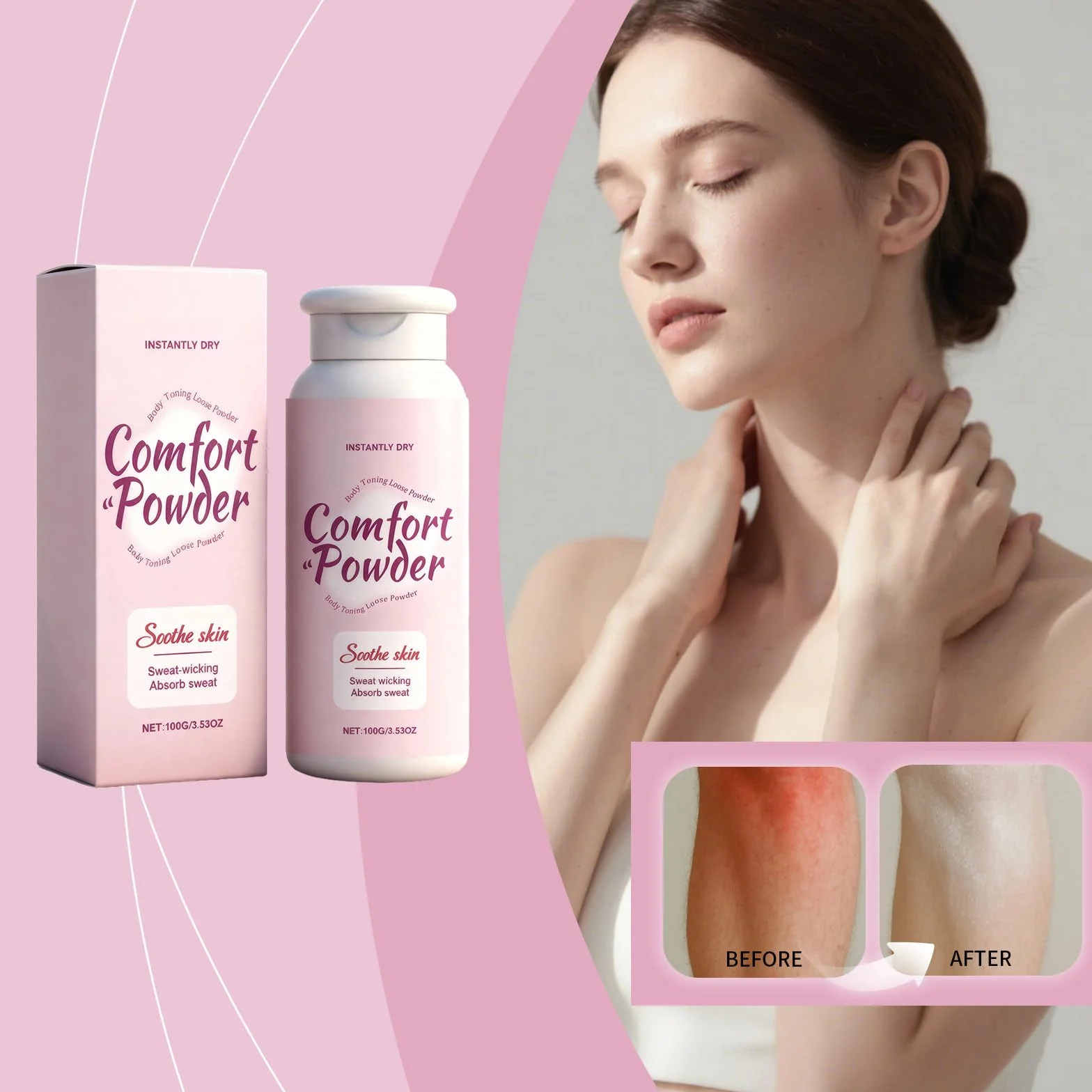 Comfort Powder, pewność siebie i ten puder do ciała bez talku absorbuje pot, zapobiega otarciom przez cały dzień, pielęgnacja całego ciała dla kobiet (1)