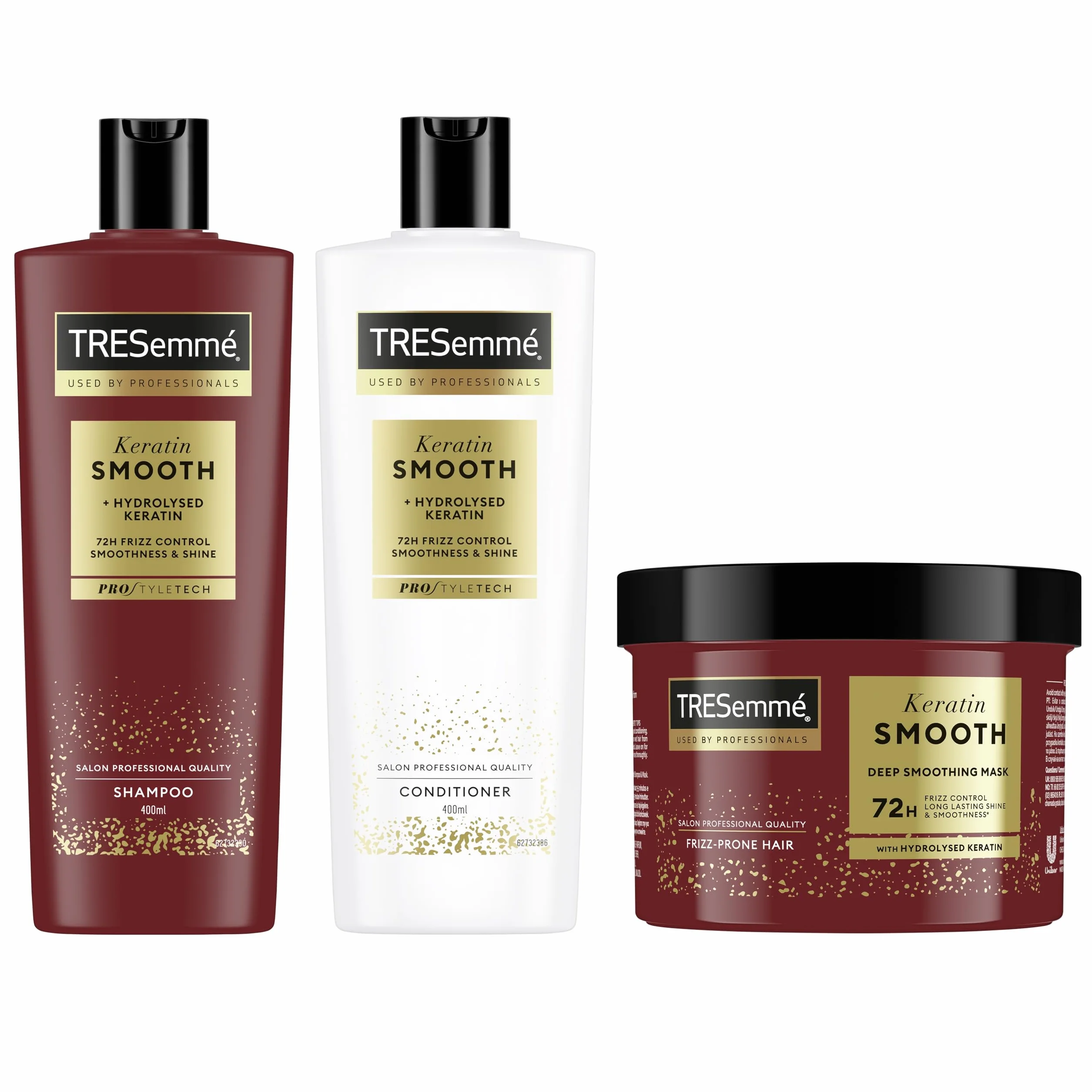 TRESemmé Szampon, Odżywka i Maska Keratin Smooth pielęgnacja włosów w zestawie z hydrolizowaną keratyną 400 ml + 400 ml + 440 ml 3