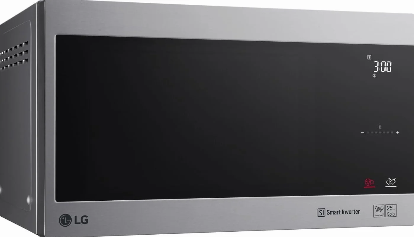 LG MS2595CIS kuchenka mikrofalowa z technologią Smart Inverter, pojemność 25 l, 1000 W, automatyczne programy, regulowane poziomy mocy i funkcja EasyClean, srebrna