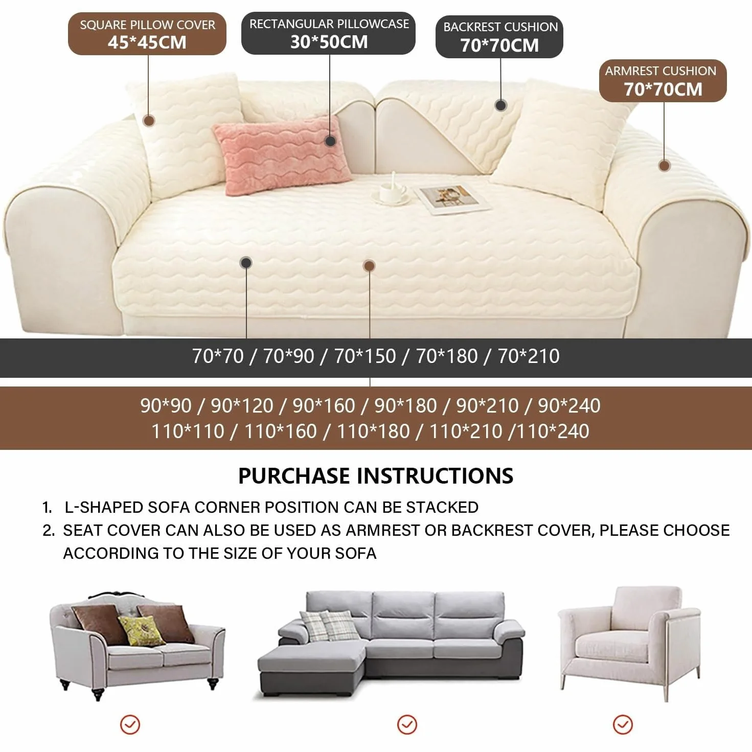 Upgraded Couch Covers - Aksamitna narzuta na sofę Poszewka na sofę segmentową z antypoślizgowym dnem Super miękki, ciepły ochraniacz na meble dla zwierząt domowych 1-3 miejsca Pokrowiec na sofę antypo