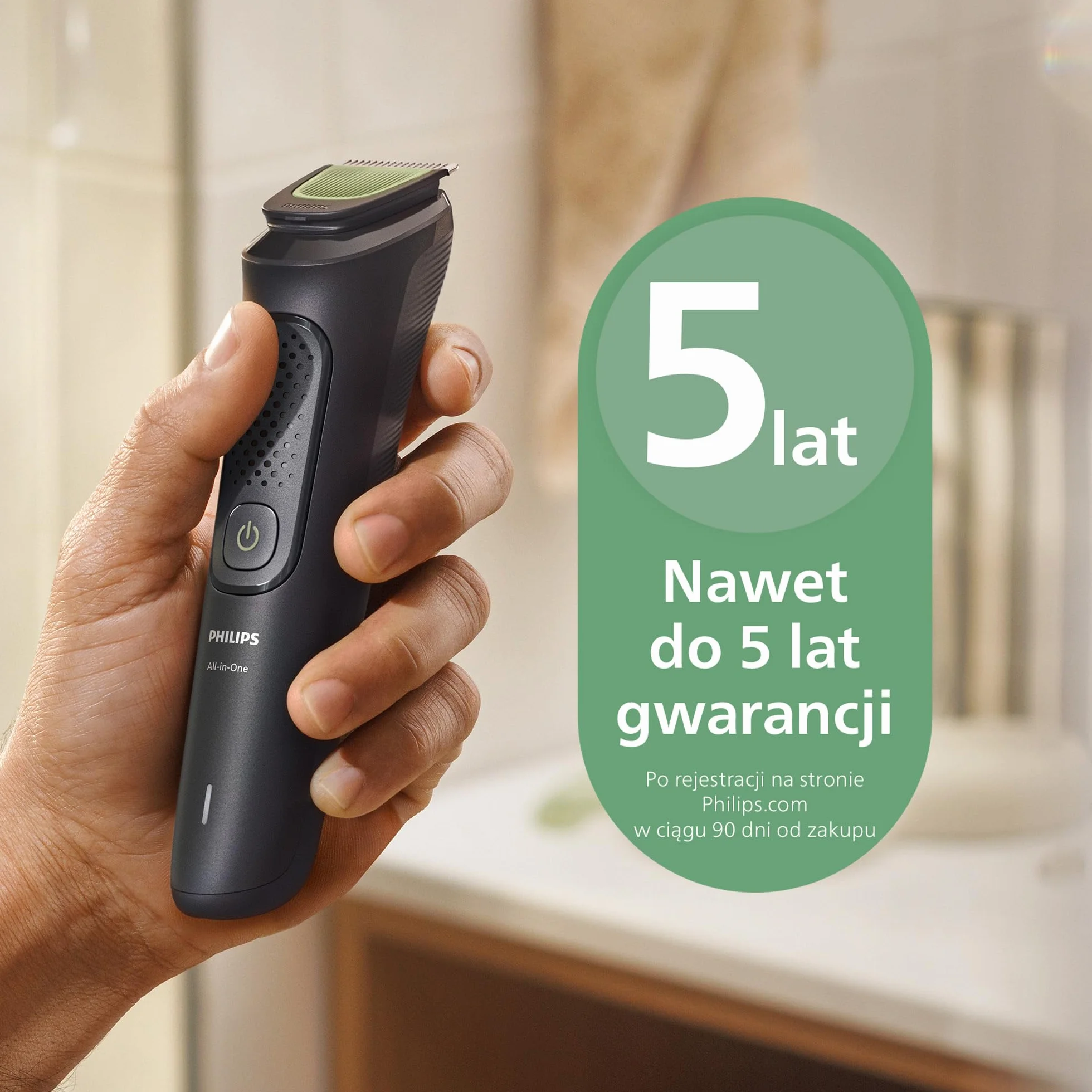 Philips Multigroom All-in-One z serii 3000: 9-elementowy trymer do twarzy, głowy i ciała, samoostrzące się, przyjazne dla skóry ostrza, 12 ustawień długości, model MG3946/15