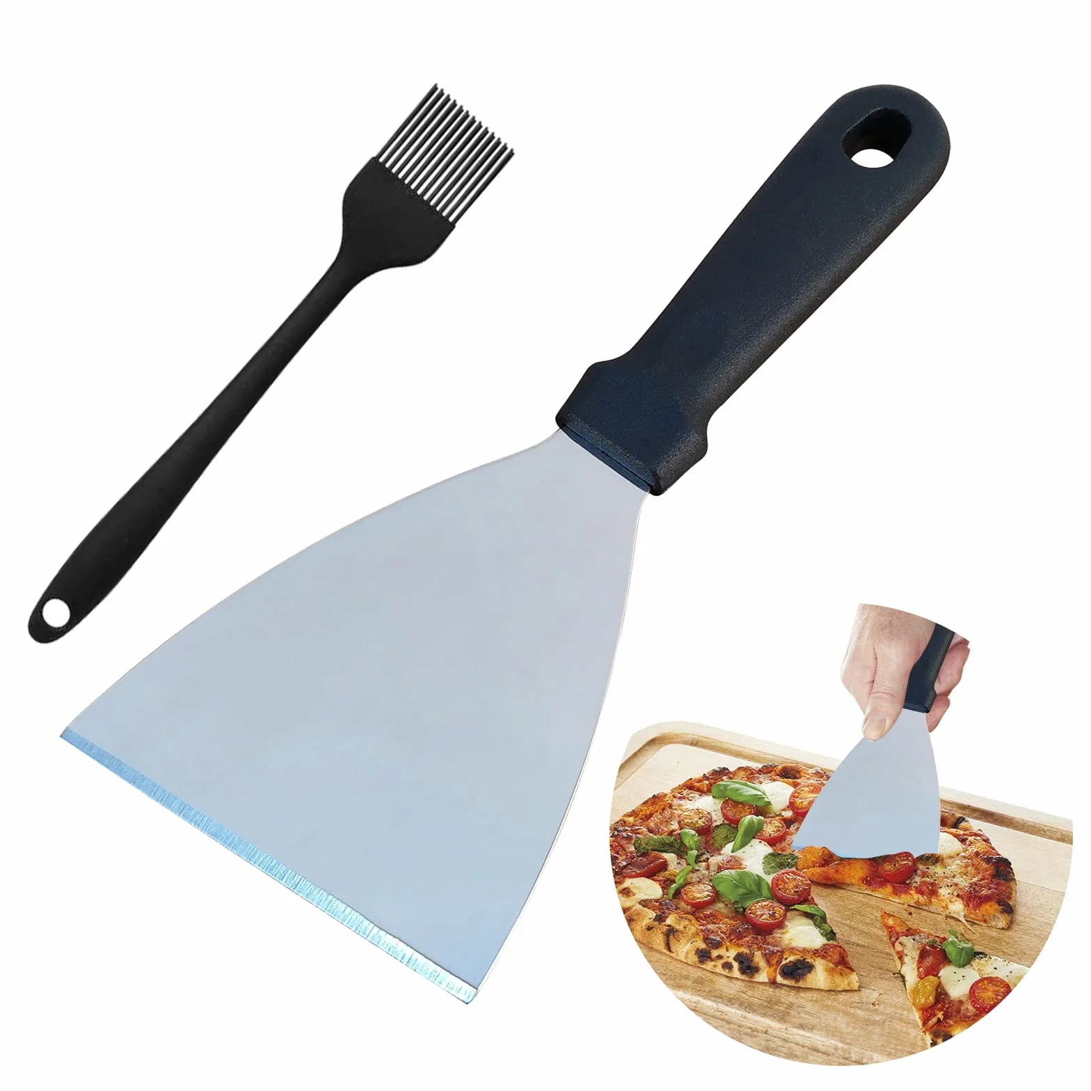 Szpatułka Plancha ze stali nierdzewnej, szpatułka do planchy, Naczynia Plancha, Akcesoria Plancha, szpatułka kuchenna, szpatułka ze stali nierdzewnej, szpatułka do pizzy, szpatułka kuchenna ze stali nierdzewnej, szpatułka plancha czyszcząca, 2 szt