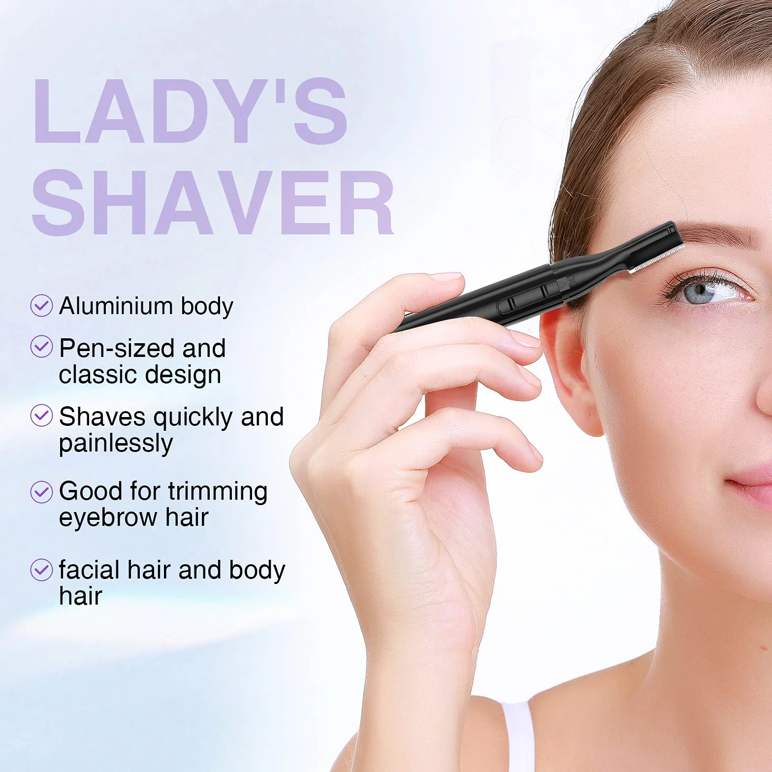TOUCHBeauty Elektryczny trymer do brwi, przyrząd do usuwania włosów brwi, bezbolesny trymer do włosów na twarzy dla kobiet, przenośna golarka damska AG-815B (czarna)