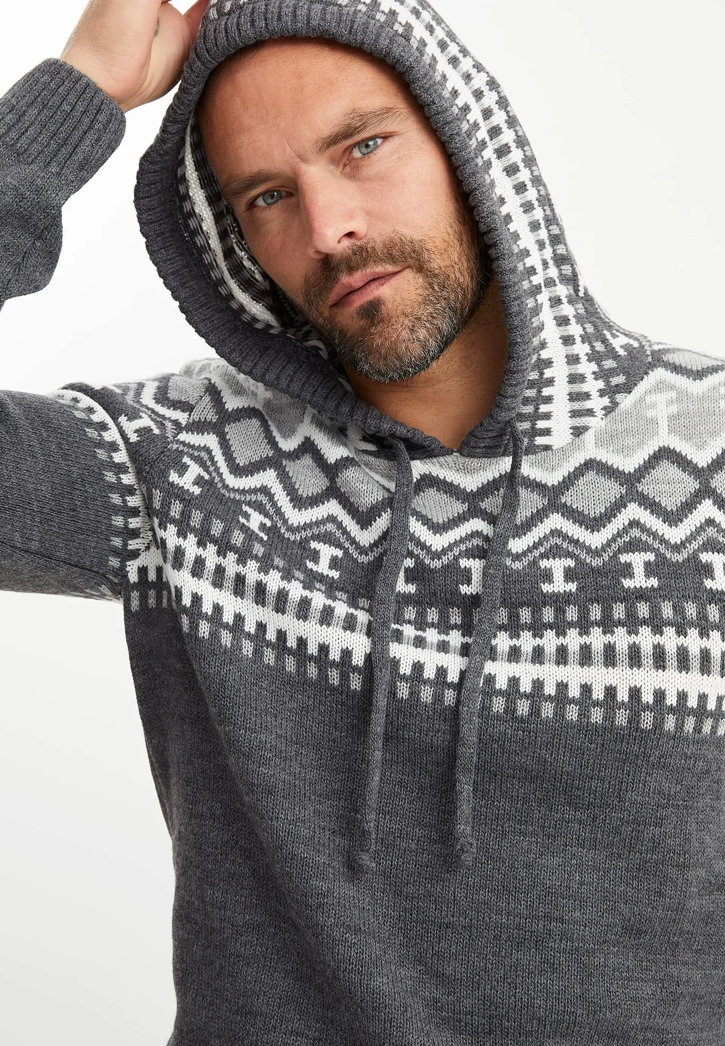 Leif Nelson Norweski sweter męski - męski sweter z dzianiny z kapturem