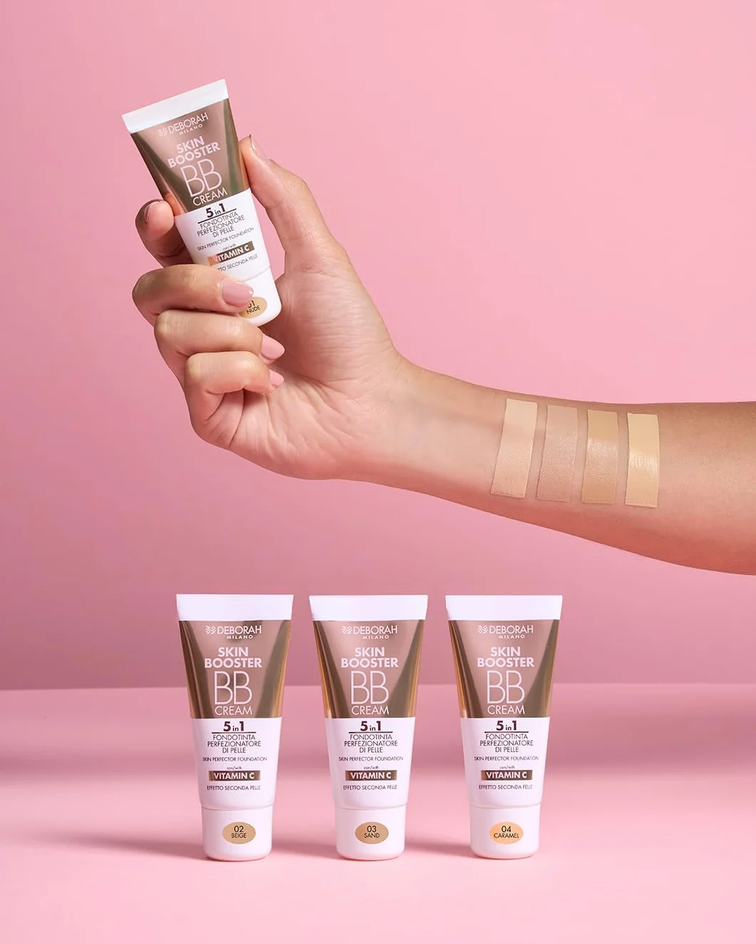 Deborah Milano BB Cream Skin Booster, nr 04 Caramel, SPF 15, z witaminą C, kolorowy krem do twarzy, efekt drugiej skóry, 30 ml