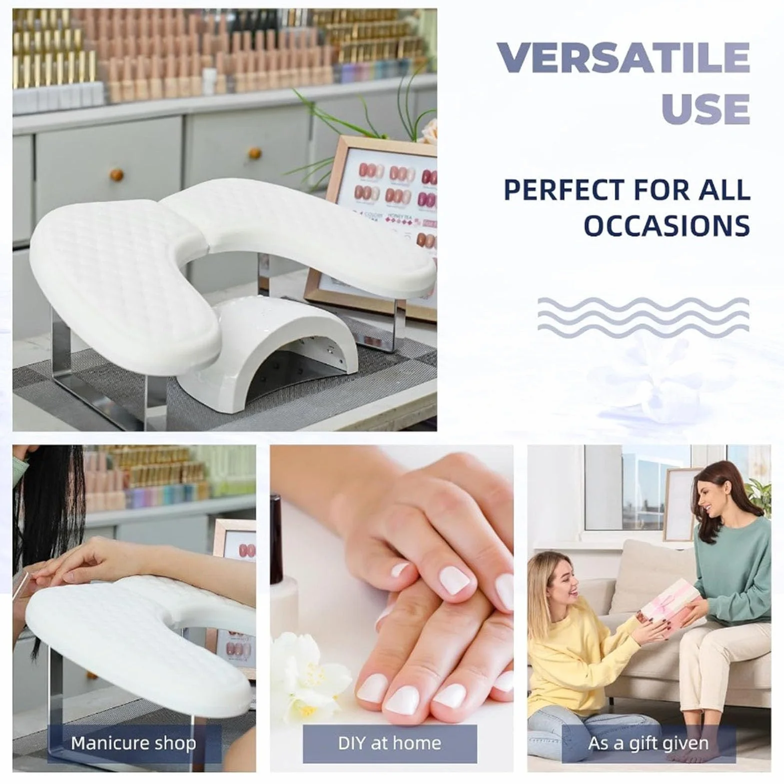 Bewinner Podłokietnik do Manicure z Uchwytem na Telefon, Podpórka i Schowek ze Skóry PU w ​​kształcie Litery U, Podłokietnik Manicure do Domowego Salonu Zdobienie Paznokci, Lakier żelow (WHITE)