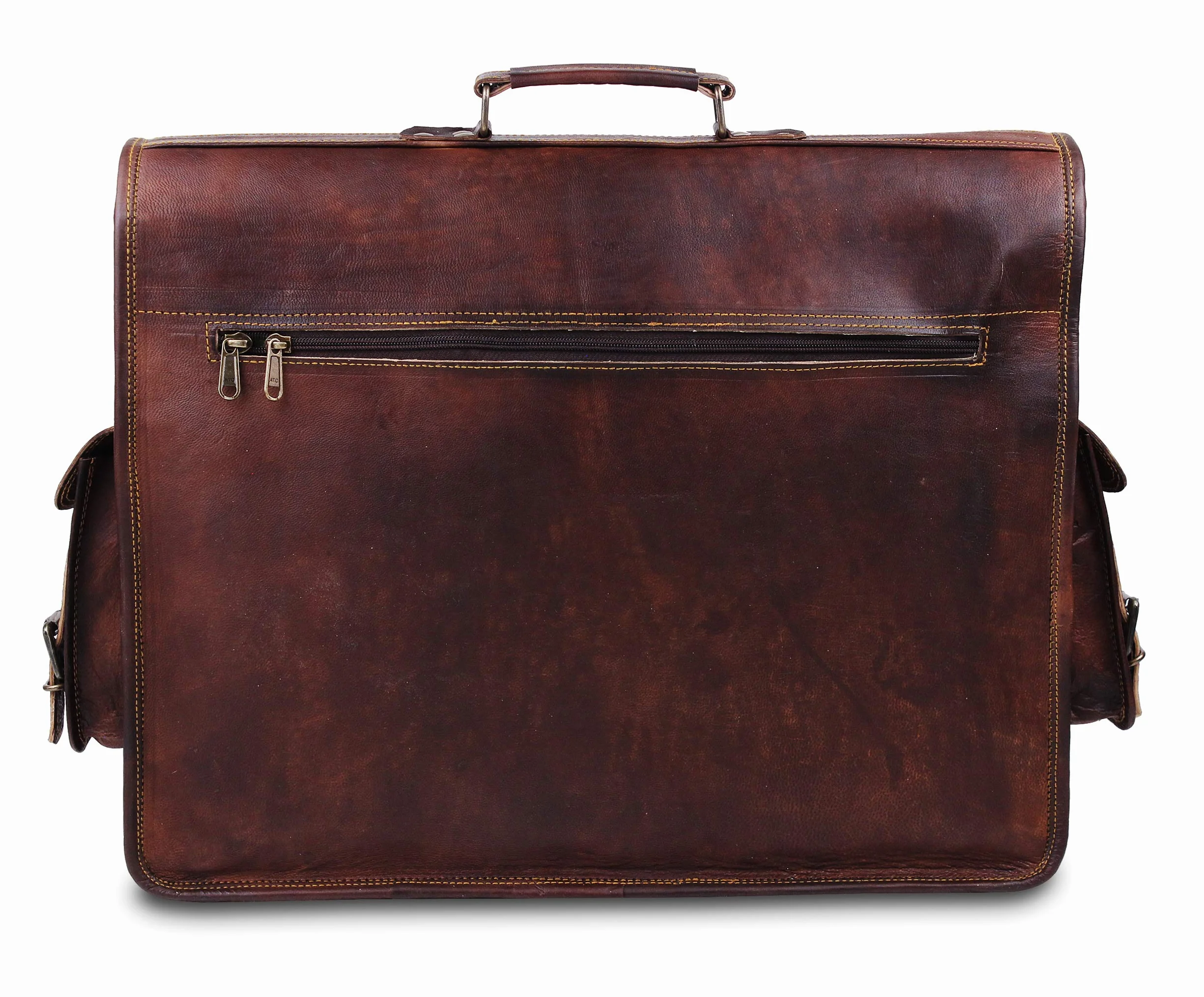Vintage Leather Laptop Bag for Men Full Grain Large Leather Messenger bag for men 18 inches with rustic look Brown briefcase (Brown)