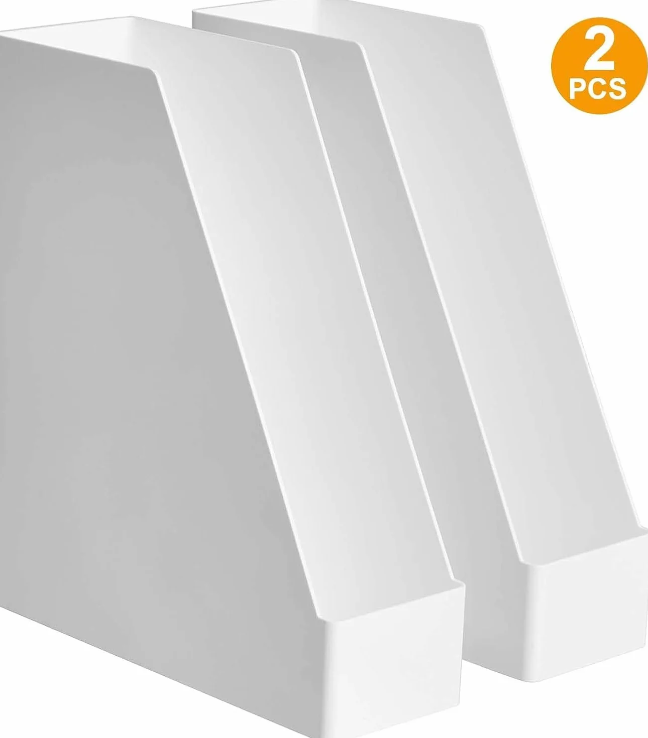 Amazon Basics Prostokątny, 2 sztuki, organizer z tworzywa sztucznego, uchwyt na czasopisma, 2 sztuki, biały