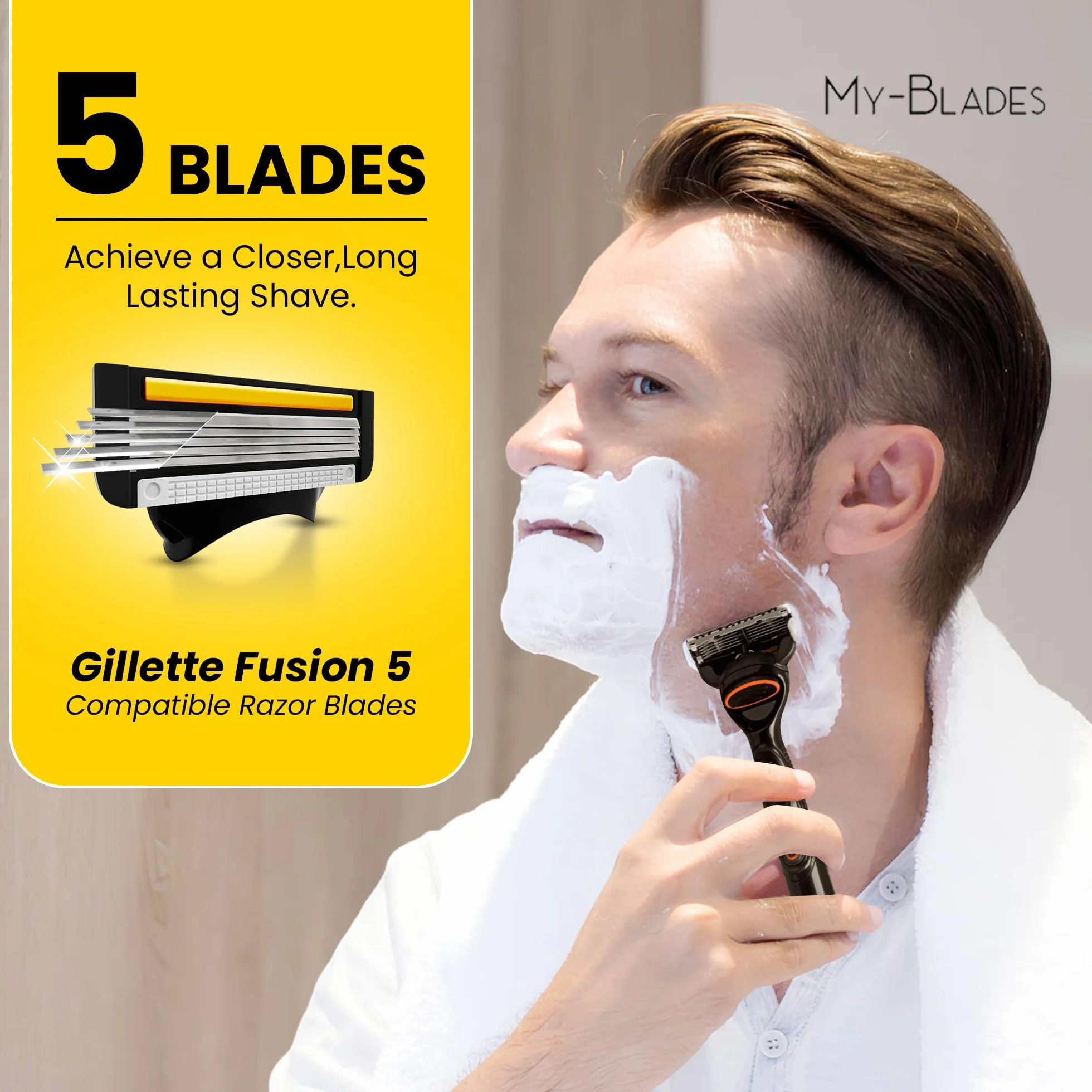 Żyletki My-Blades® kompatybilne z Gillette Fusion 5, mniej plastiku, przyjazne dla środowiska, 8 wysokiej jakości wkładek z 5 ostrzami każda