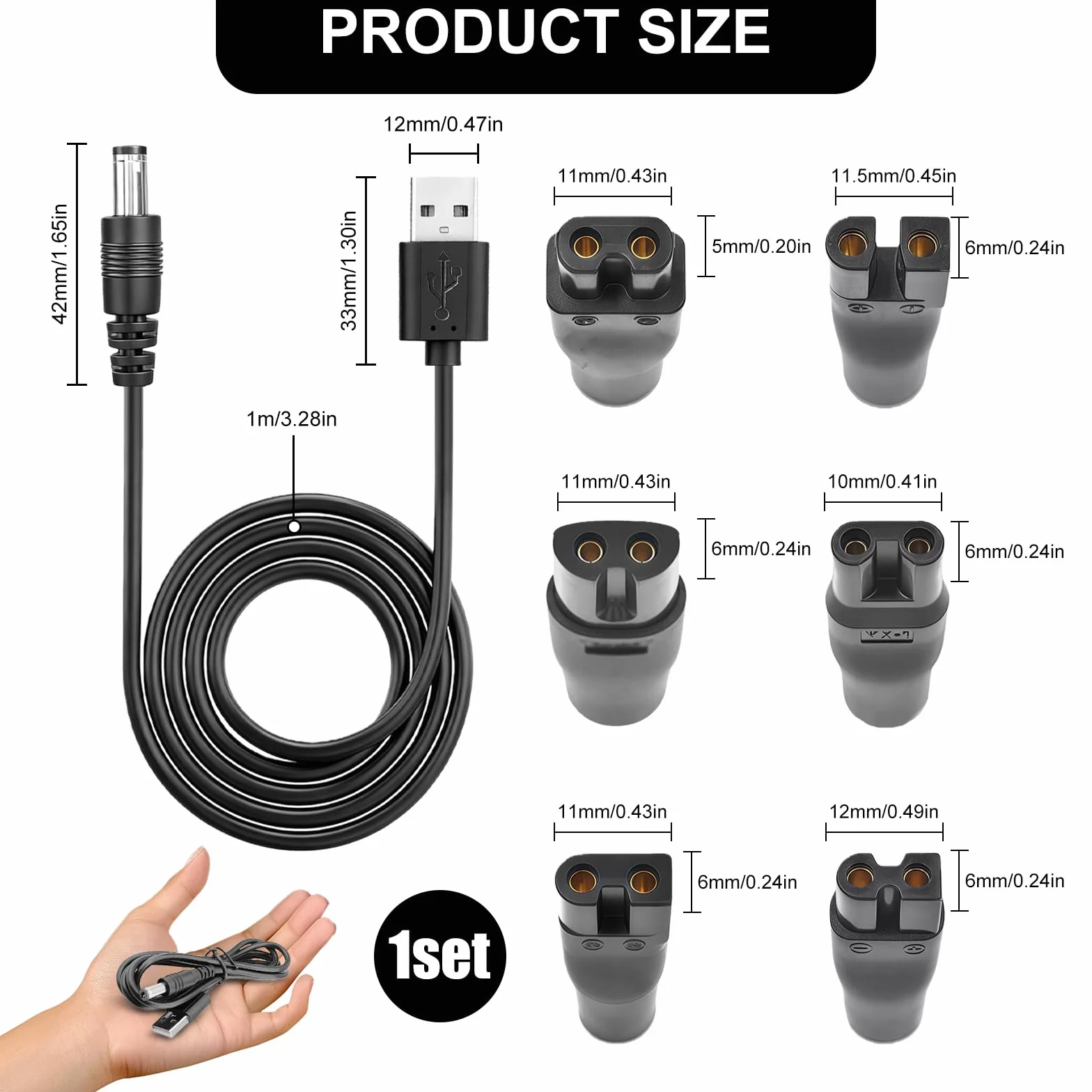 Flintronic Uniwersalny przewód USB, kabel ładujący 5V z 6 złączami, zasilacz ładowarka do Philips Norelco 7000/5000/3000/QT/QS/AT/PT/QG/BG/HQ/RQ/XL/XLCC/X/HS/QC Seria, kabel do golarki