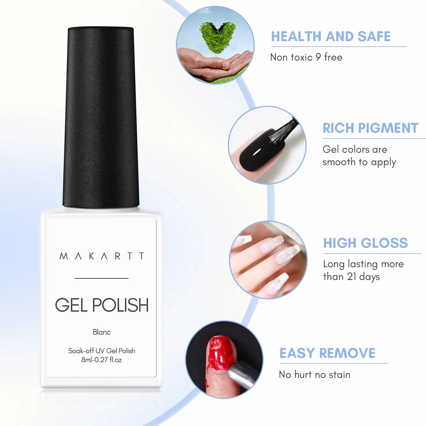 Makartt Zestaw żelowych lakierów do paznokci, czarny biały zestaw żelowych lakierów do paznokci czarno-biały Soak Off Nail Gel Polish LED Required UV Gel Polish Kit czarne białe paznokcie żel do
