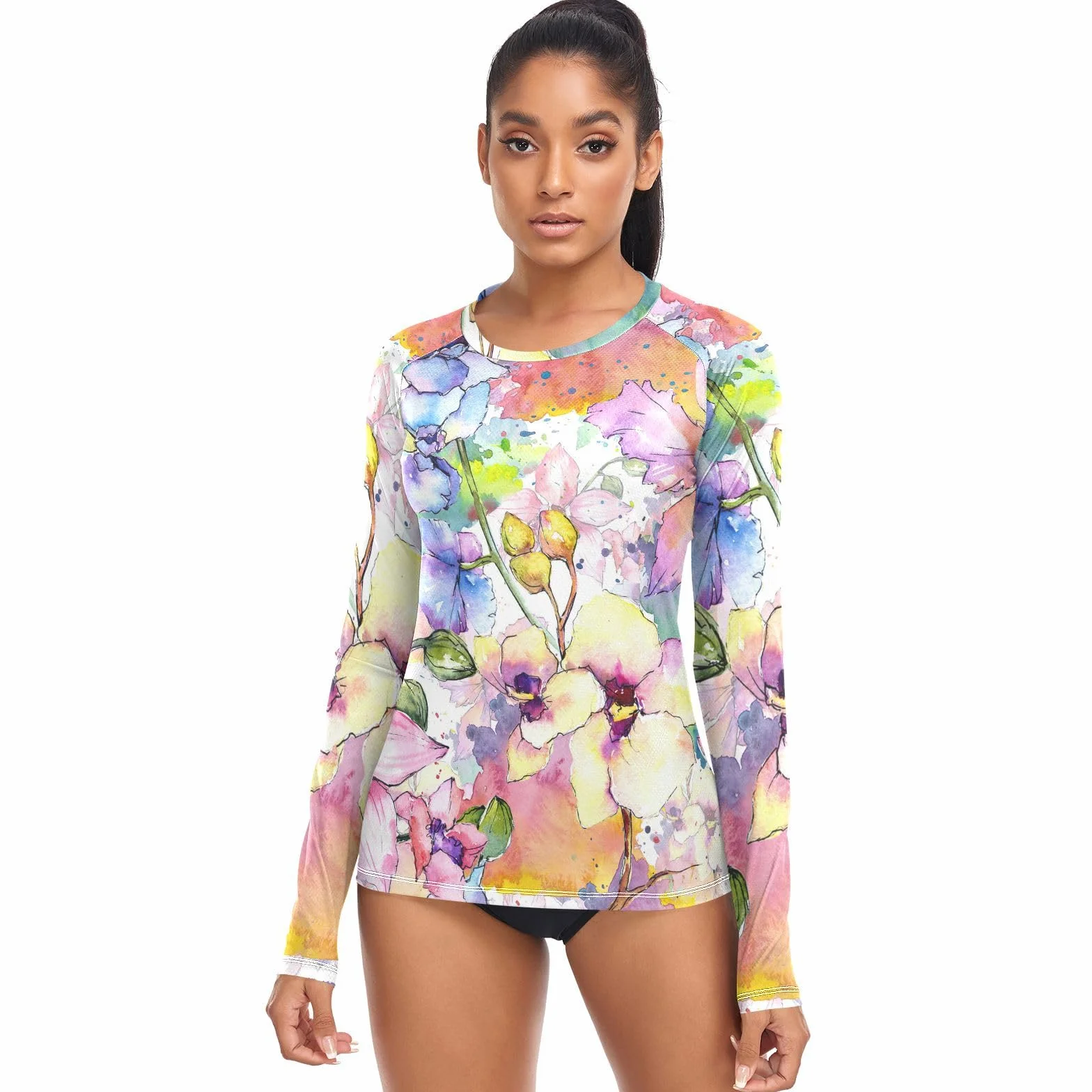linqin Damskie koszulki Rashguard UPF 50+ z długim rękawem do pływania