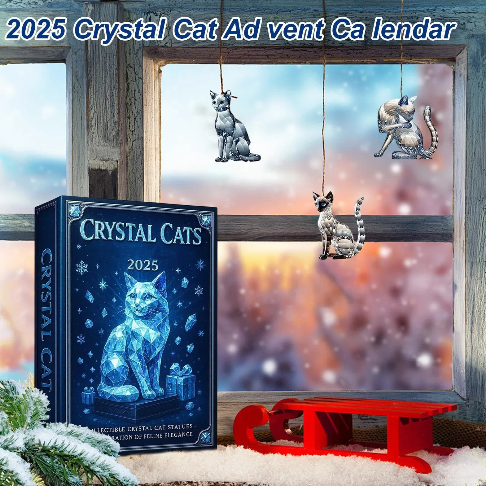 Kryształowe adwent C-alDGREE 2025 z 24 akrylowymi ornamentami, 24-dniowy kalendarz do odliczania świąt Bożego Narodzenia z uroczym wisiorkiem, prezent dla miłośników kotów, dekoracje choinkowe