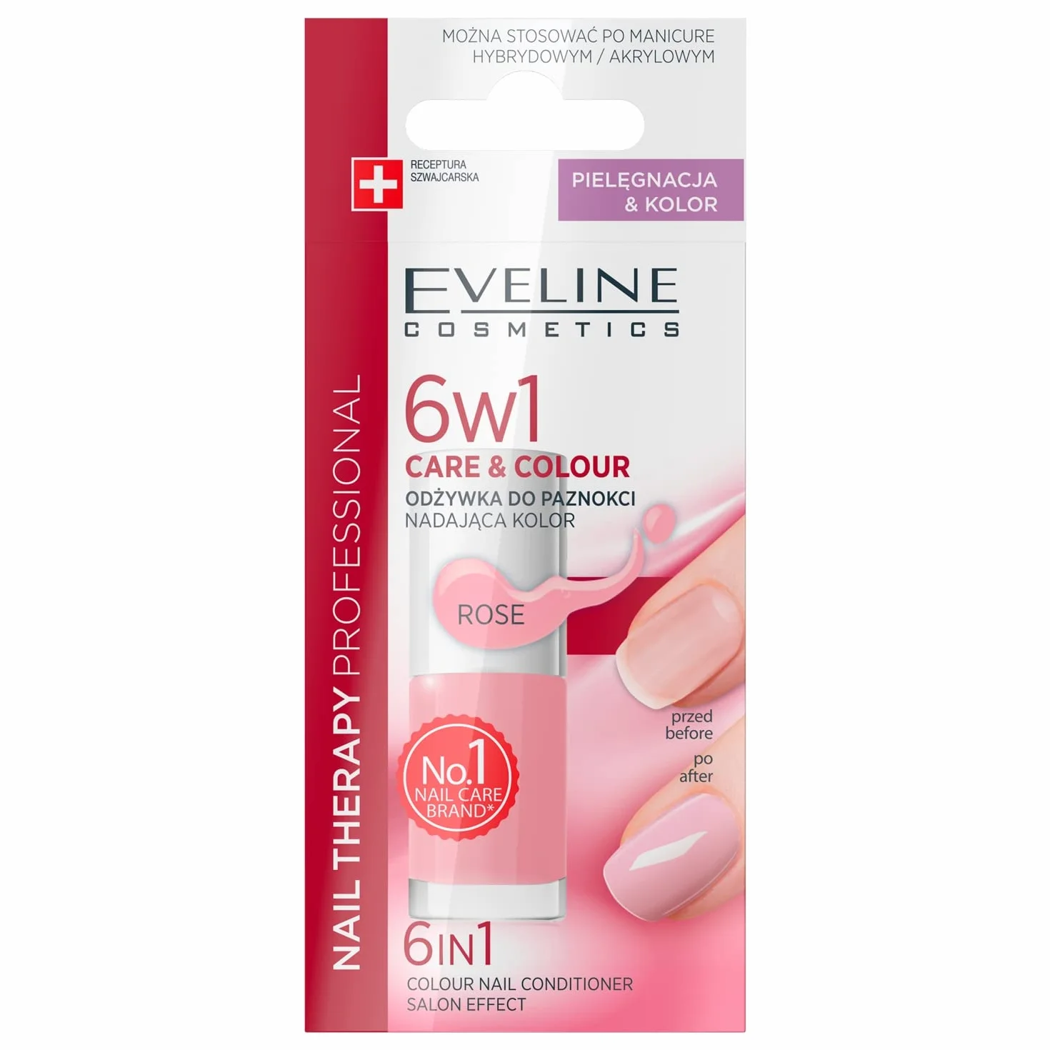 Eveline Cosmetics Nail Therapy Professional Skoncentrowana odżywka do paznokci nadająca kolor 6w1, 5 ml, Rose