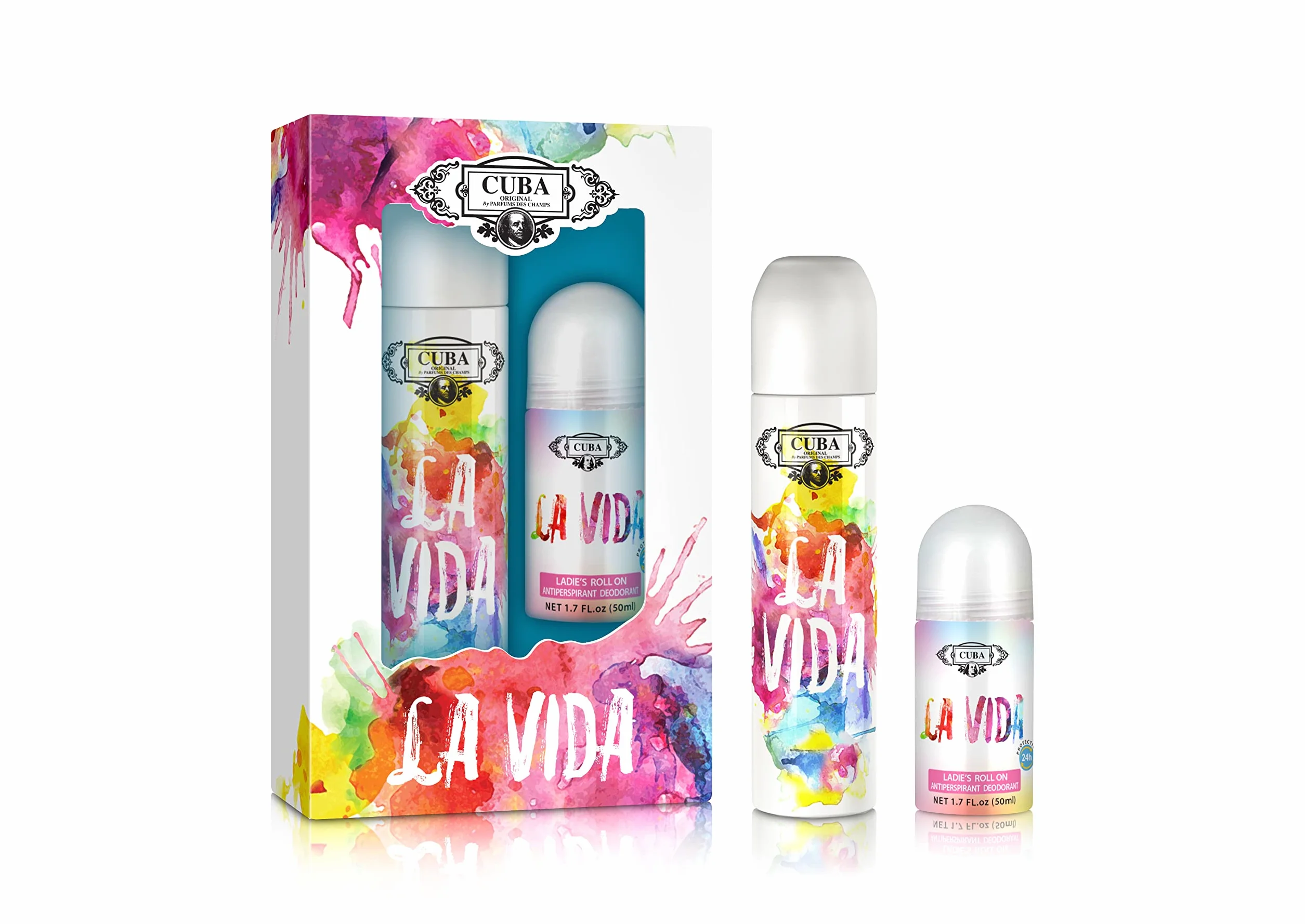 Cuba La Vida for Women 2 szt. Zestaw prezentowy 3,3 uncji EDP Spray, 1,7 oz Roll On