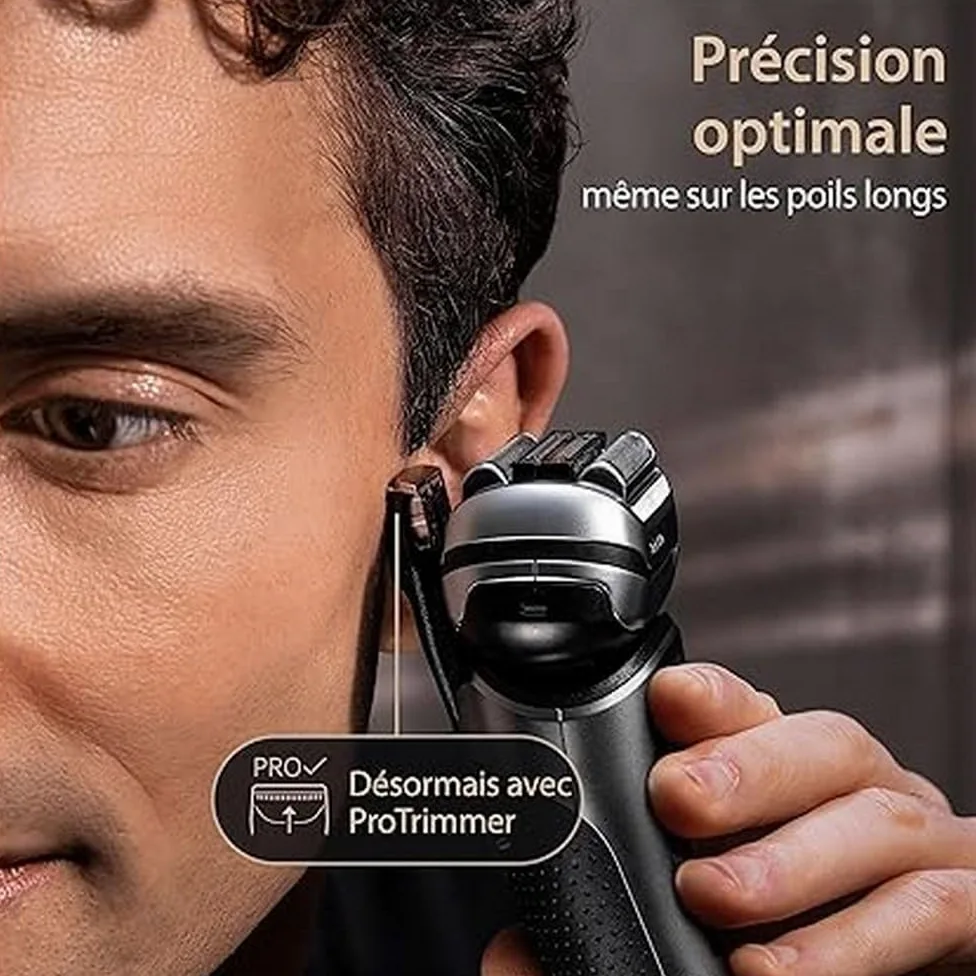 Braun Series 9 Pro + elektryczna golarka męska z 5 elementami do golenia Pro, maszynka do długich włosów ProTrimmer, stacja ładująca, czas pracy 60 min, na mokro i sucho, wyprodukowano w Niemczech,