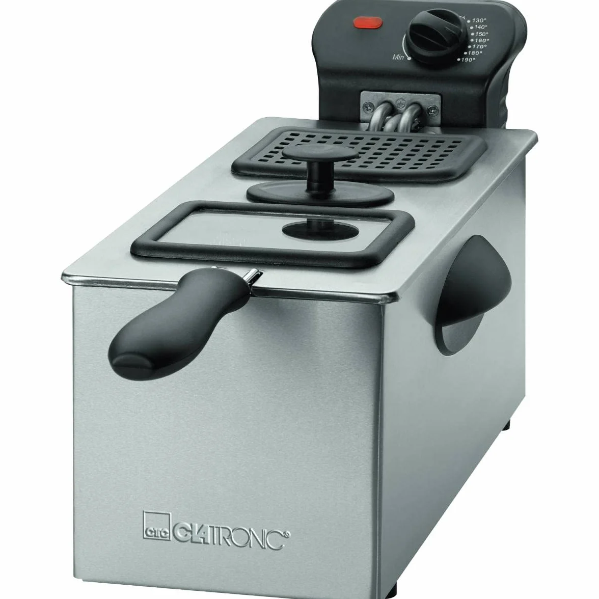 Clatronic Frytkownica ze stali nierdzewnej FR 3587, pojemność 3 l, 2000 W, bezstopniowo regulowany termostat, izolowane termicznie uchwyty do noszenia, łatwe czyszczenie, stal nierdzewna/czarna