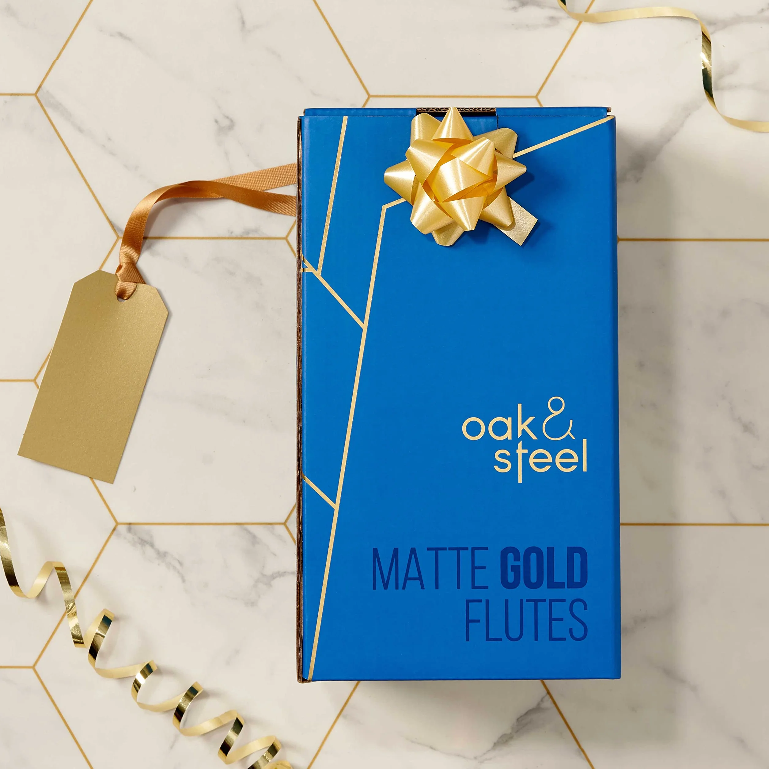 Dąb & Steel - 4 flety szampana ze stali nierdzewnej z pudełkiem prezentowym, 285ml - matowe złoto - eleganckie, solidne i niełamliwe - urodziny, wesela i Walentynki