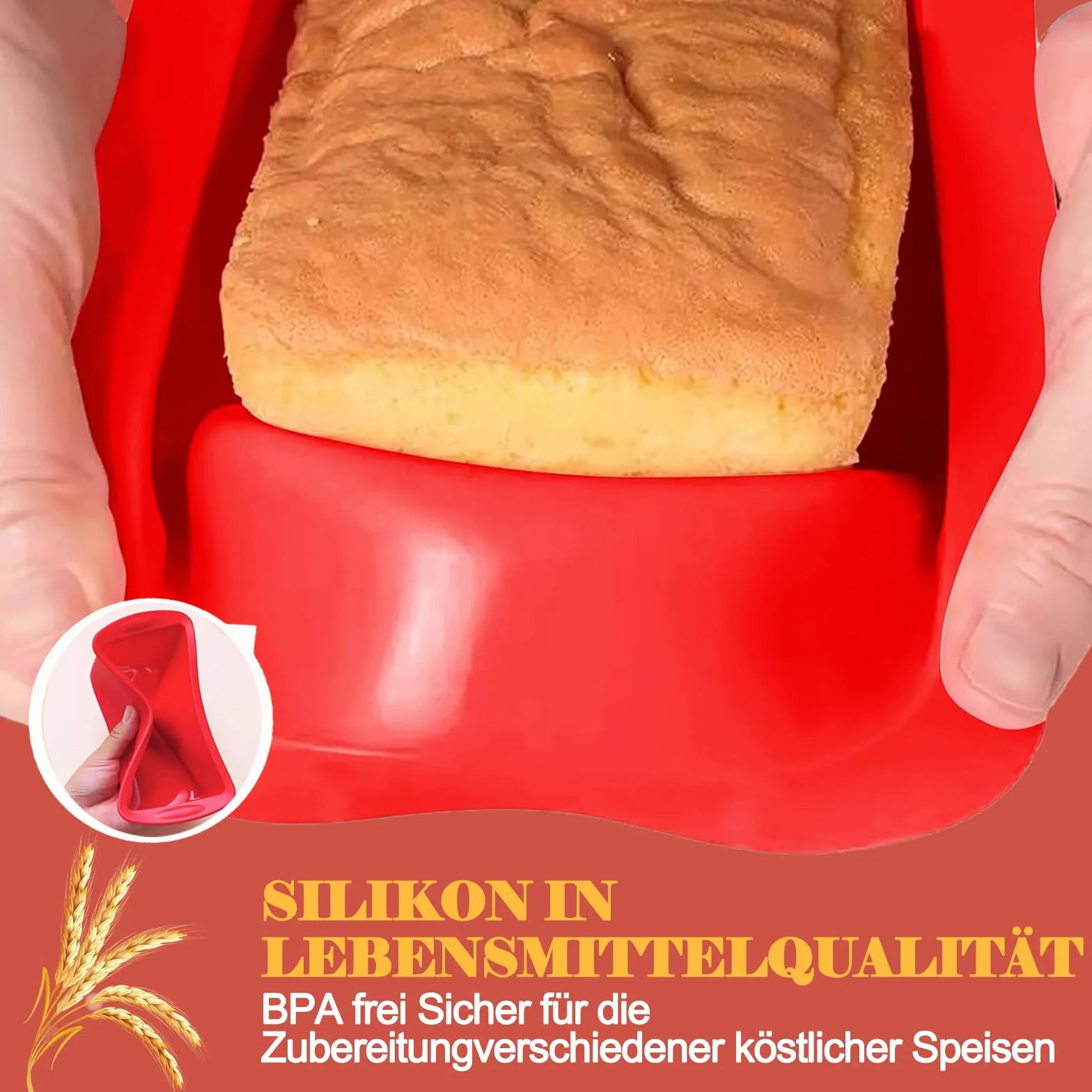 Silikonowa forma do pieczenia chleba, 2 sztuki, nieprzywierająca, silikonowa, do samodzielnego upieczonego chleba, ciast i tortów, 28 x 14,5 x 7 cm, czerwona