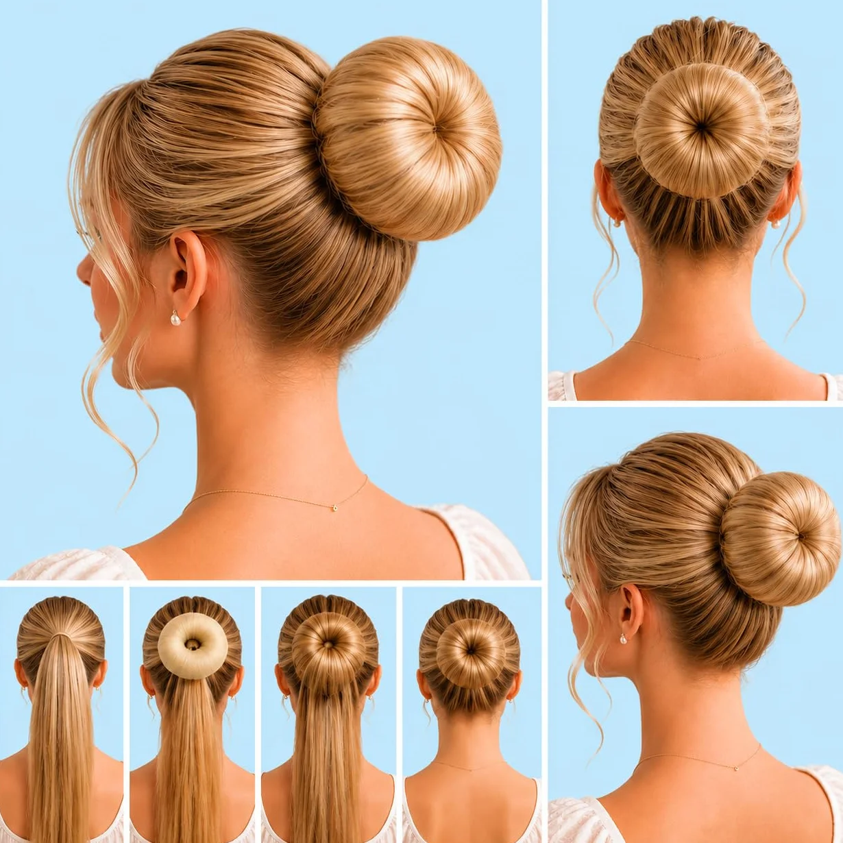 CAISHA Pierścionki Do Kok Roll Hair Bun Bun Donut Bun Maker Up Do Fryzjera Narzędzie Do Układania Włosów Blond DK1