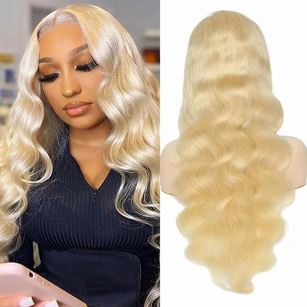 Blond koronkowe peruki syntetyczne dla kobiet, włosy wstępnie depilowane z długim przodem włókna odporne na ciepło do prostego włosa (30 cali)