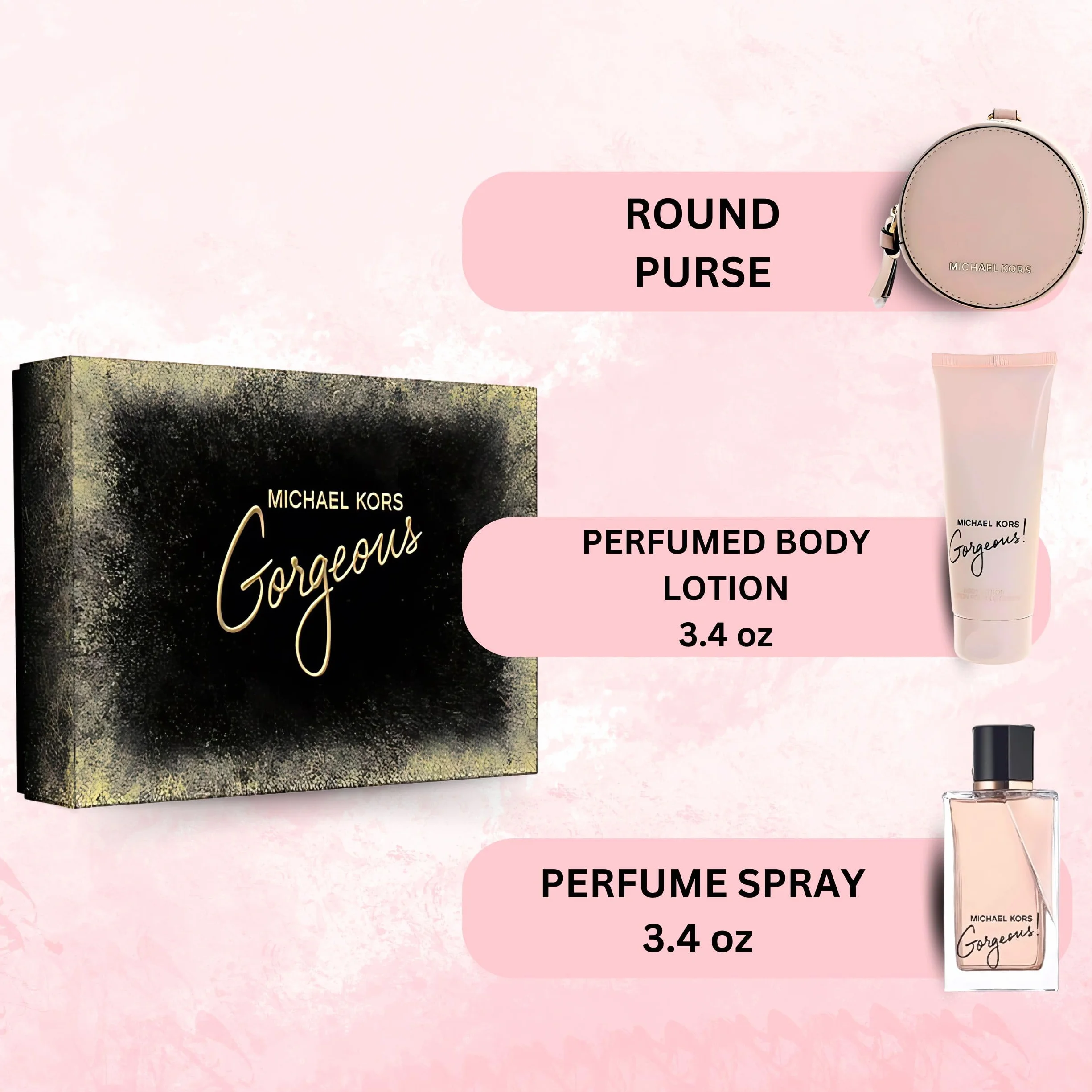 Michael Kors Gorgeous zestaw prezentowy 3,4 uncji EDP Spray balsam do ciała torebka