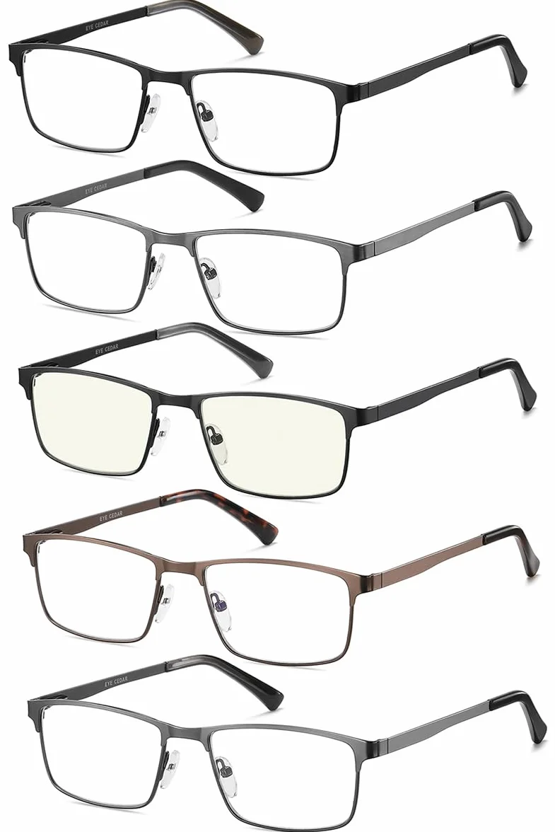 EYECEDAR Amcedar 5 stuks okulary do czytania męskie prostokątne oprawki metal szary stal szlachetna materiał