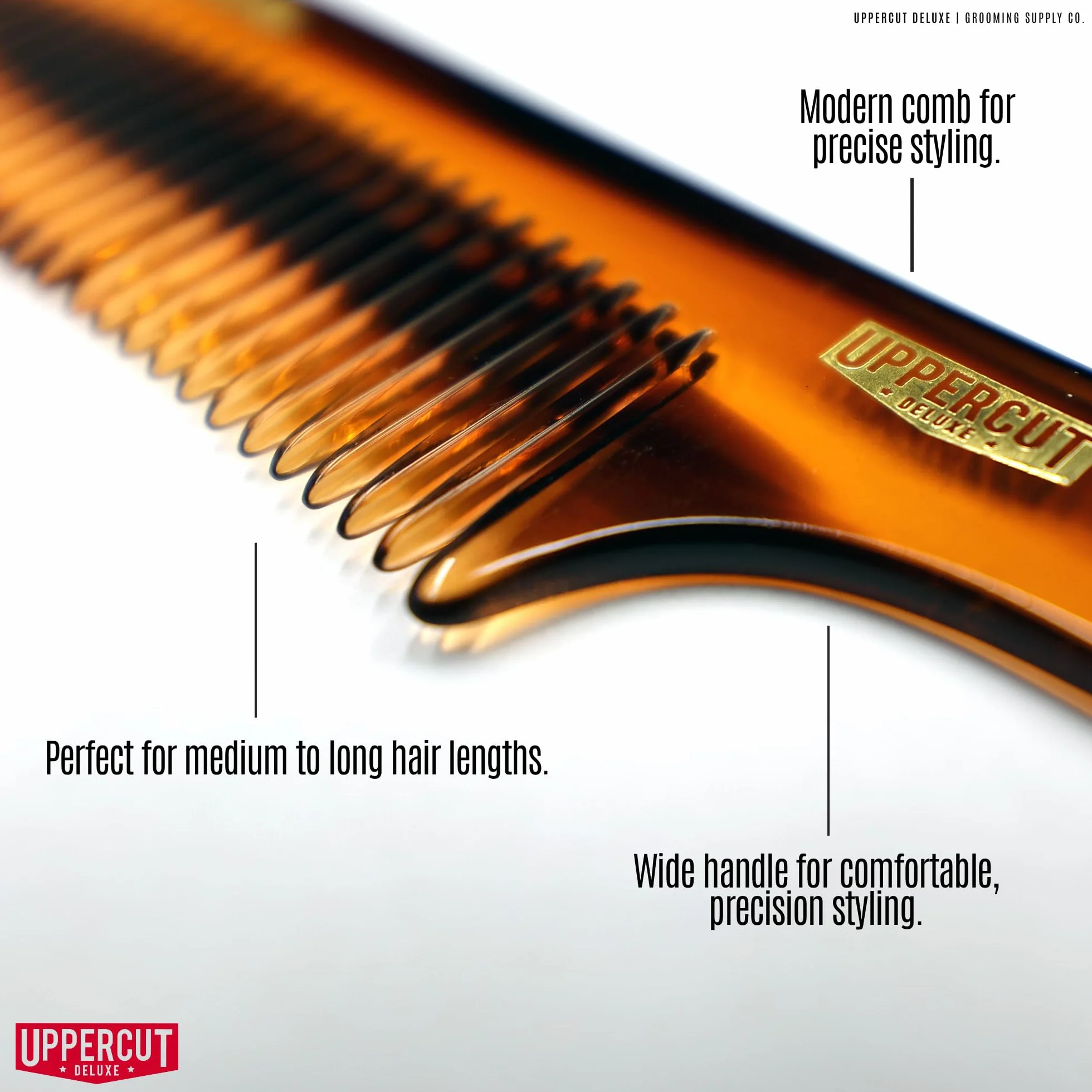 Uppercut Deluxe CT9 Styling Comb, Flat Handled Long Toothed Hair Comb for Ultimate Styling Control, Ideal for Grooming Medium to Long Hair Styles