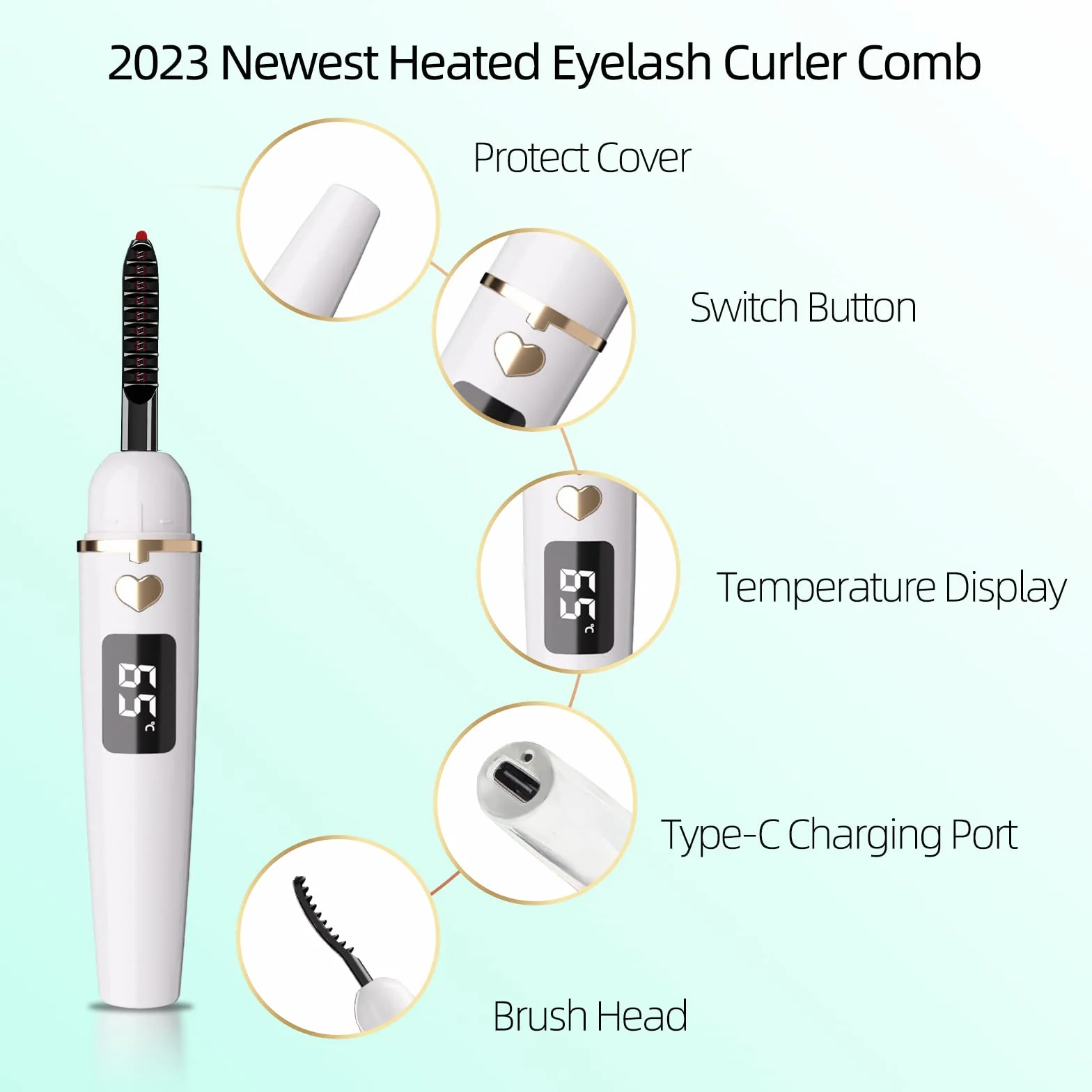 Heated EyeLash Curler, Heated Lash Curler, Intelligent Power Off Rechargeable Electric Eyelash Curler Heated Quickly By Steel Wire for 24 Hs Natural Makeup (Bright White, X8-132MM)