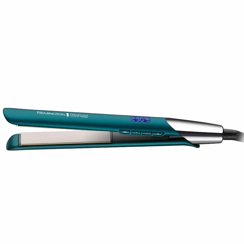 Remington Advanced Coconut Therapy prostownica (wysokiej jakości powłoka ceramiczna wzbogacona filtrem kokosowym i UV, zintegrowany czujnik) Wyświetlacz LCD, prostownica do włosów S8648 [Amazon Exclusive], zielony, 1 sztuka