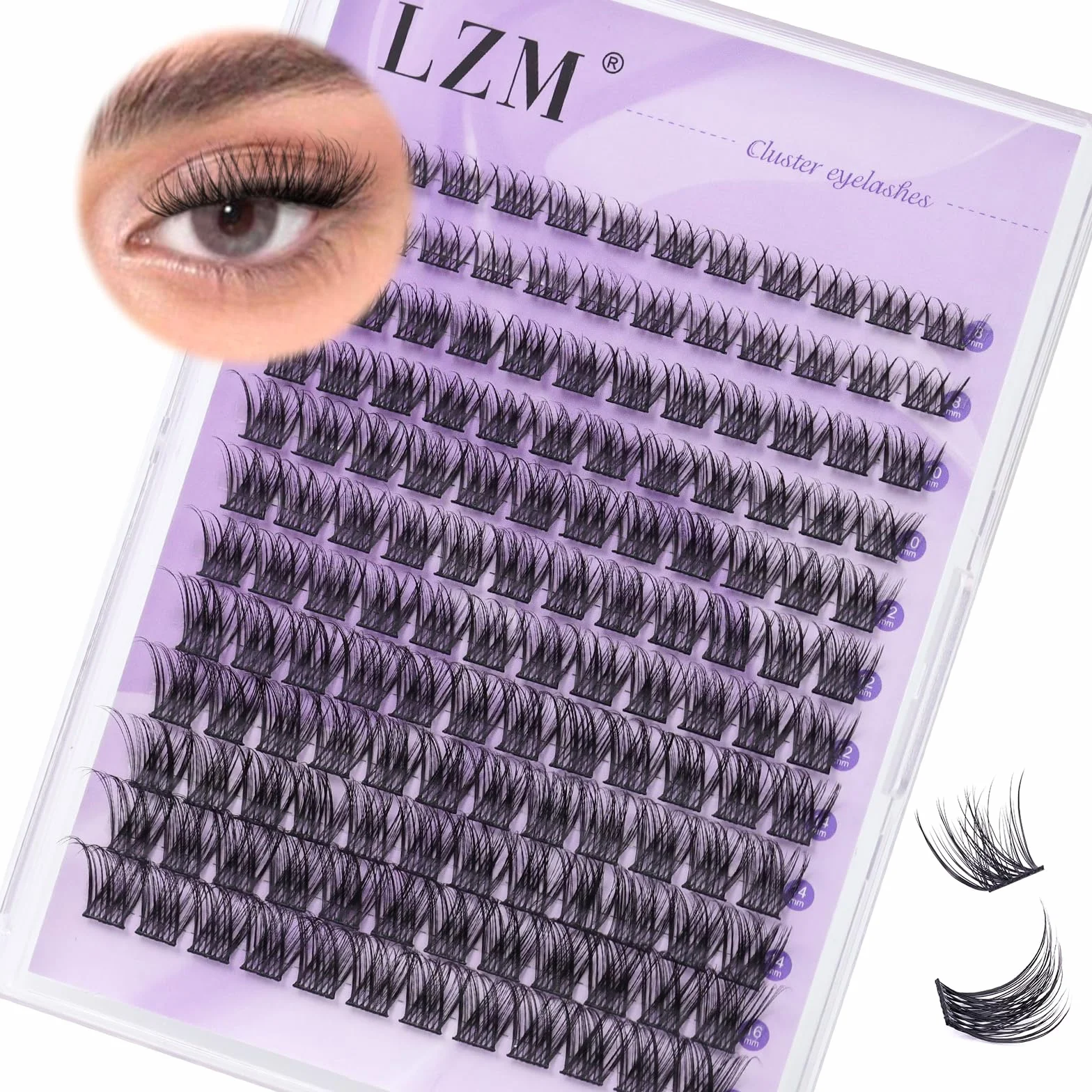 LZM Klastry rzęs pojedyncze rzęsy - 144 szt. 8-16 mm C curl naturalne rzęsy klastrowe z cienką opaską, delikatne (GS49-C-MIX)