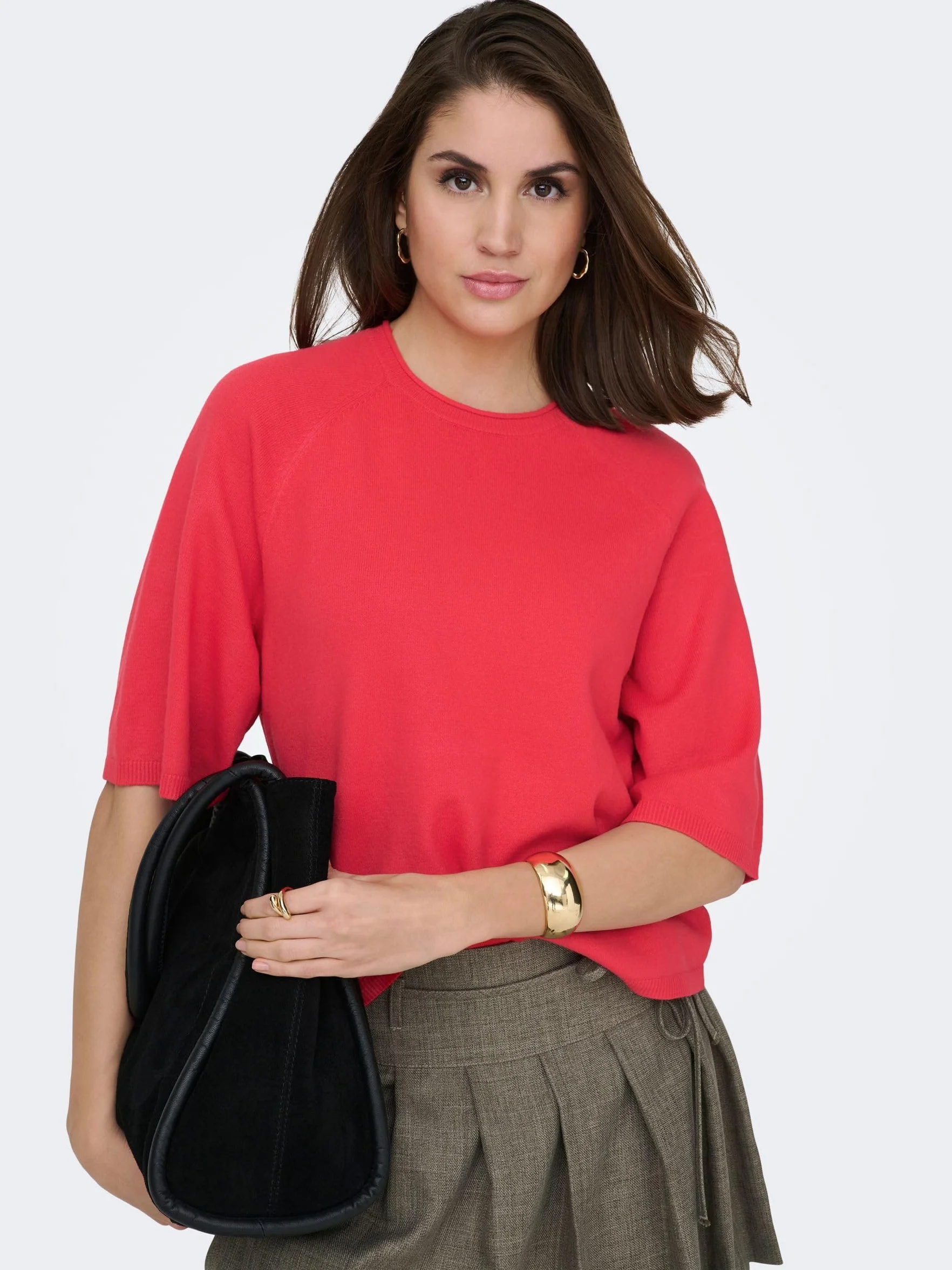 ONLY Onlloyal Knt Nca sweter z okrągłym dekoltem 3/4, czerwono-mars czerwony, M damski, Czerwony – Mars Red, M