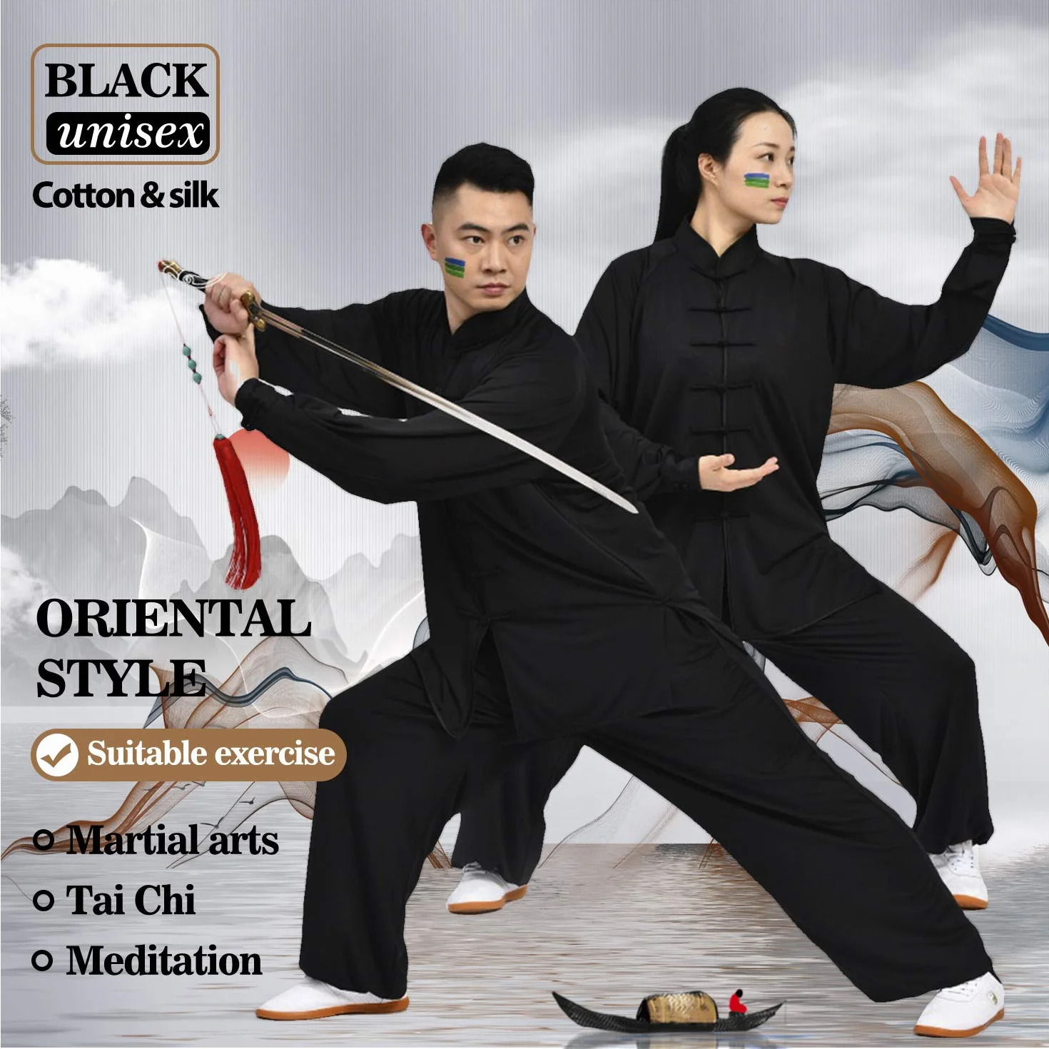 BBLAC 2KEY Odzież do sztuk walki, chińskie tradycyjne mundury dla Tai Chi i Wing Chun, kostium unisex z mlecznego jedwabiu, lekkie kostiumy do medytacji, Qigong, a, 3XL