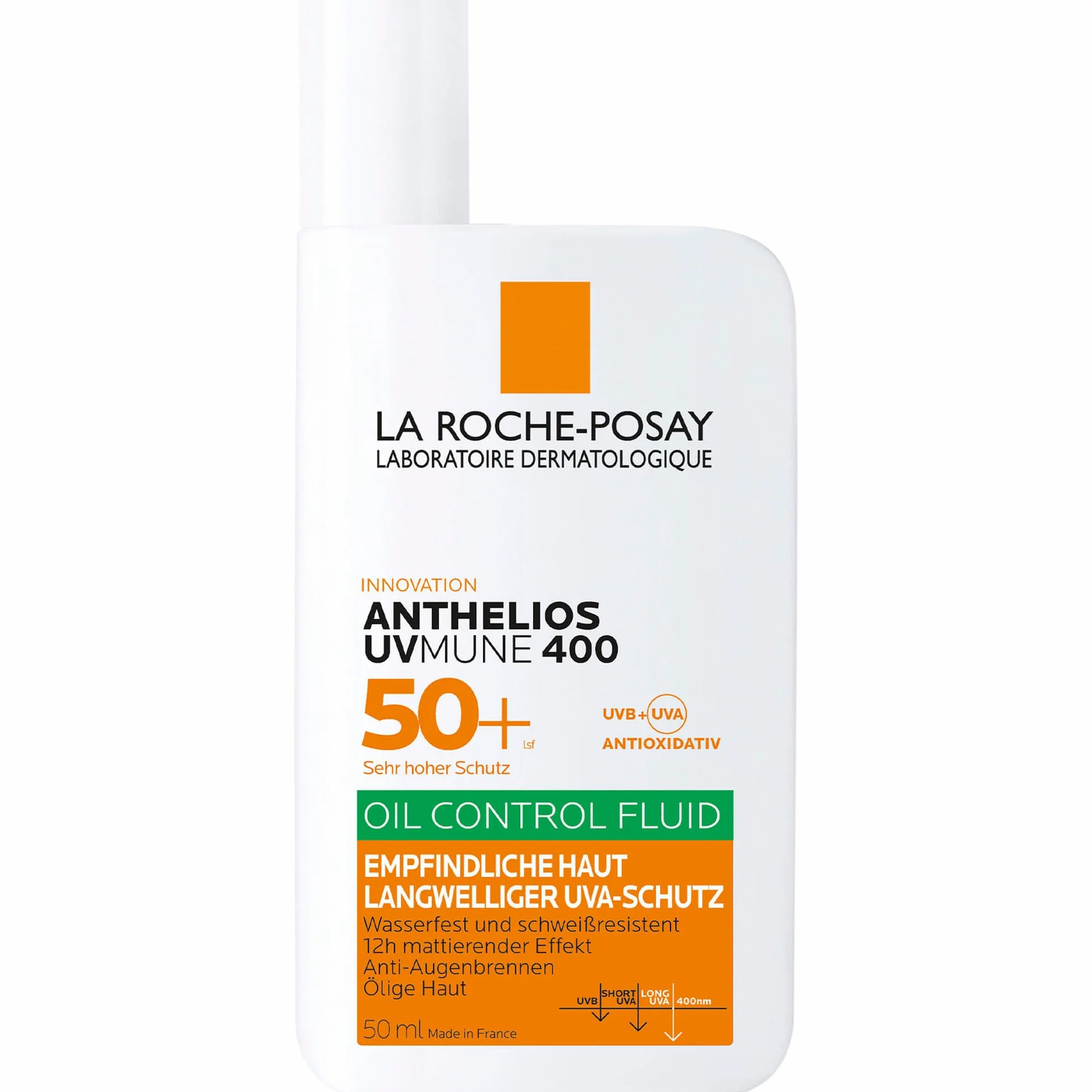 La Roche Posay Invisible Fluid z filtrem przeciwsłonecznym z SPF50+, efekt matujący, 24 godziny, wodoodporny, pot i piasek, formuła z Mexoryl 400, Anthelios UV-MUNE 400 Oil Control, 50 ml