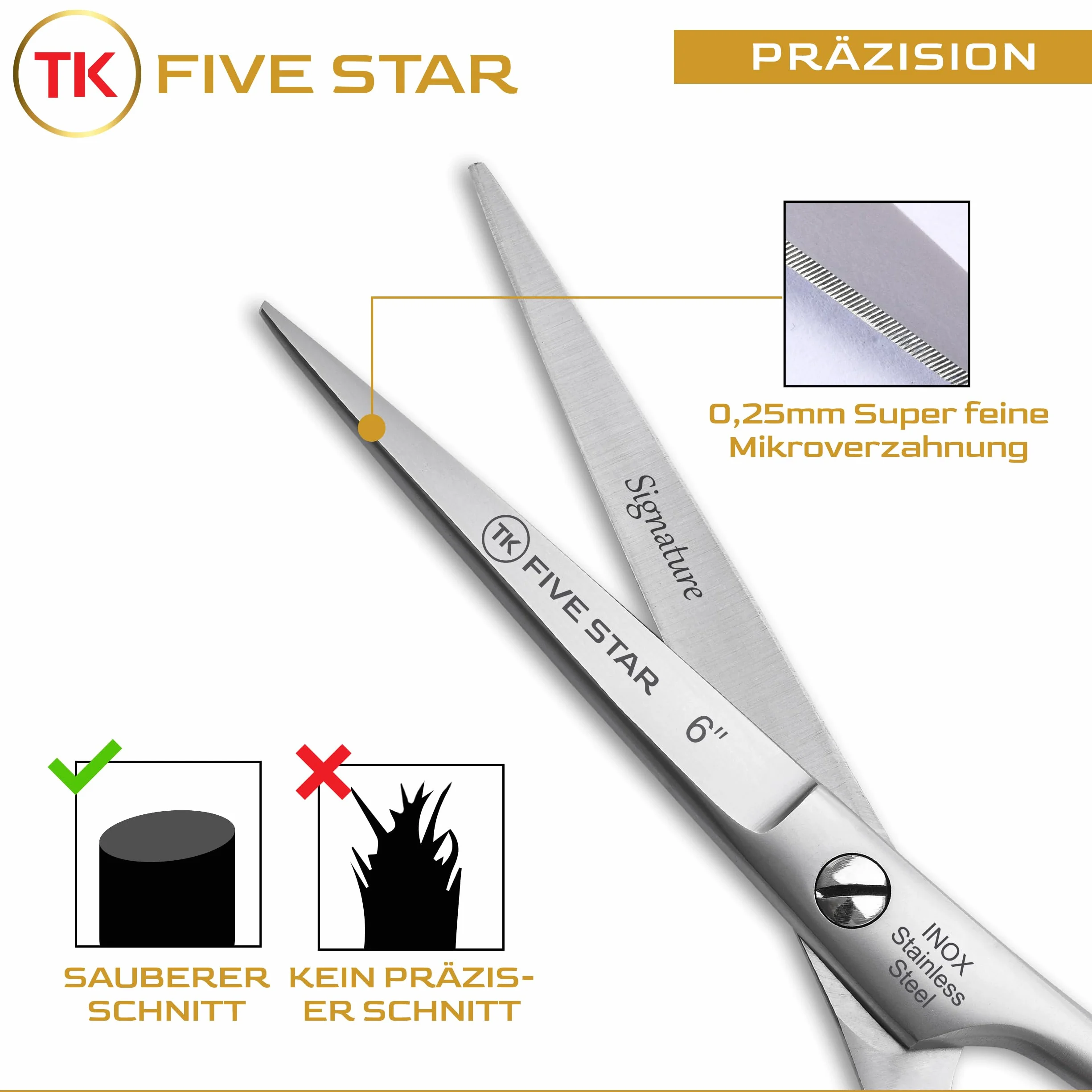 TK FIVE STAR profesjonalne nożyczki fryzjerskie 15 cm nierdzewne