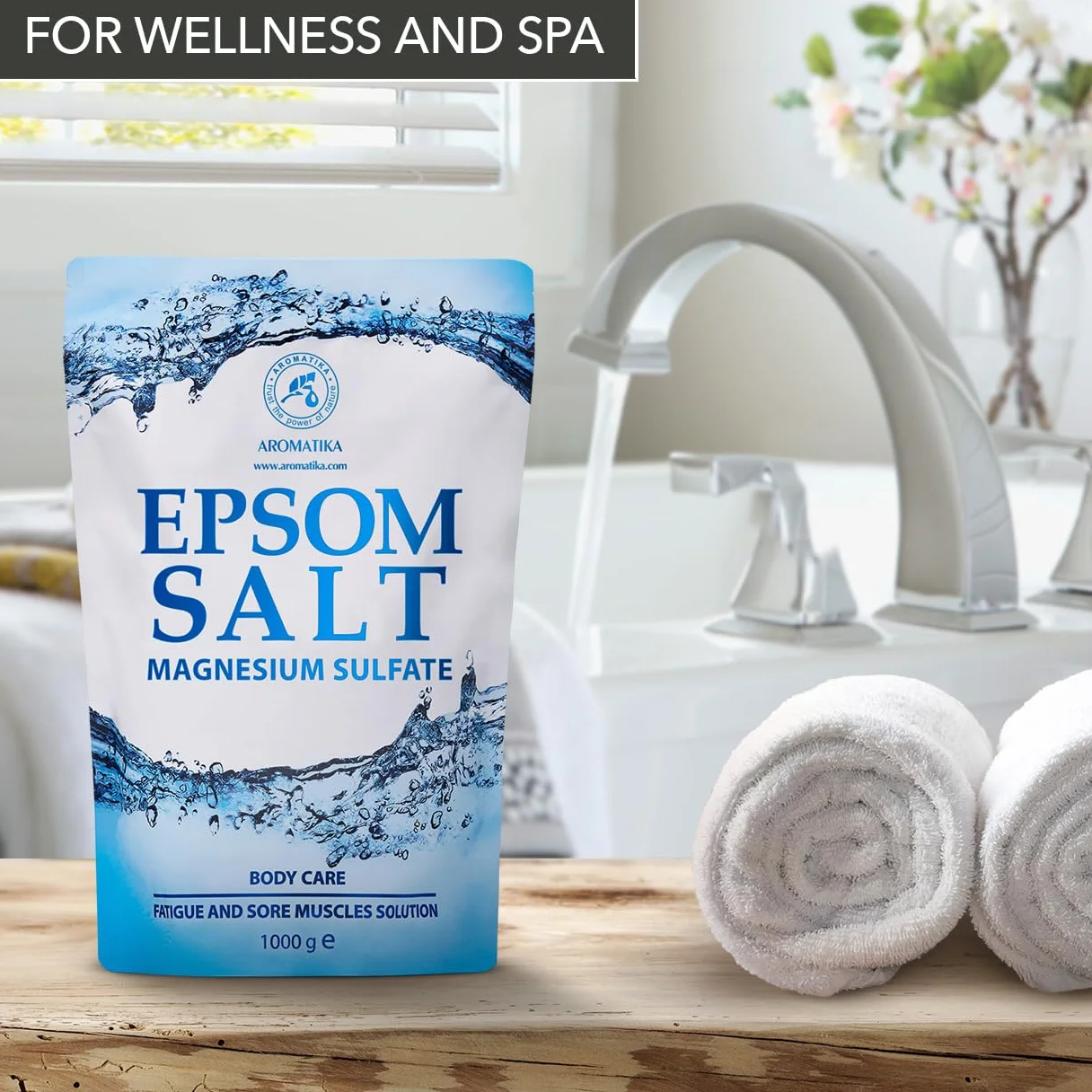 Epsom Bath Salts 1kg - Sól do Kąpieli Epsom 1000g - Czysta i Naturalna sól Epsom - Skoncentrowany Siarczan Magnezu - Koi i Lagodzi Zmęczenie - Relaks - Pielęgnacja Ciała