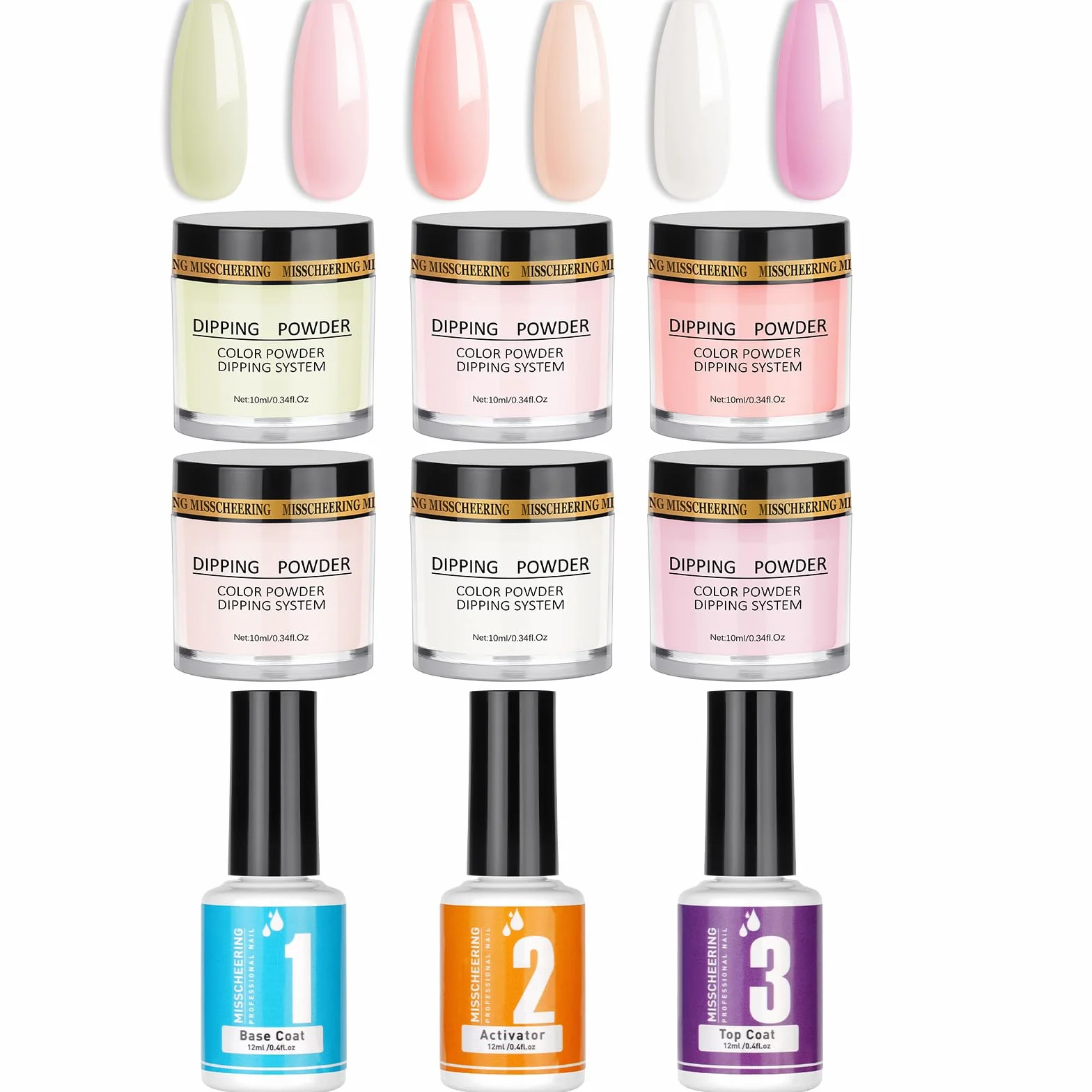 LOPHE Dipping Powder Nail Set 6 kolorów Dip Powder Nail Set mit Base Activator Top Gel, zestaw do paznokci dla początkujących, zestaw startowy do paznokci, prezent dla kobiet (01B)