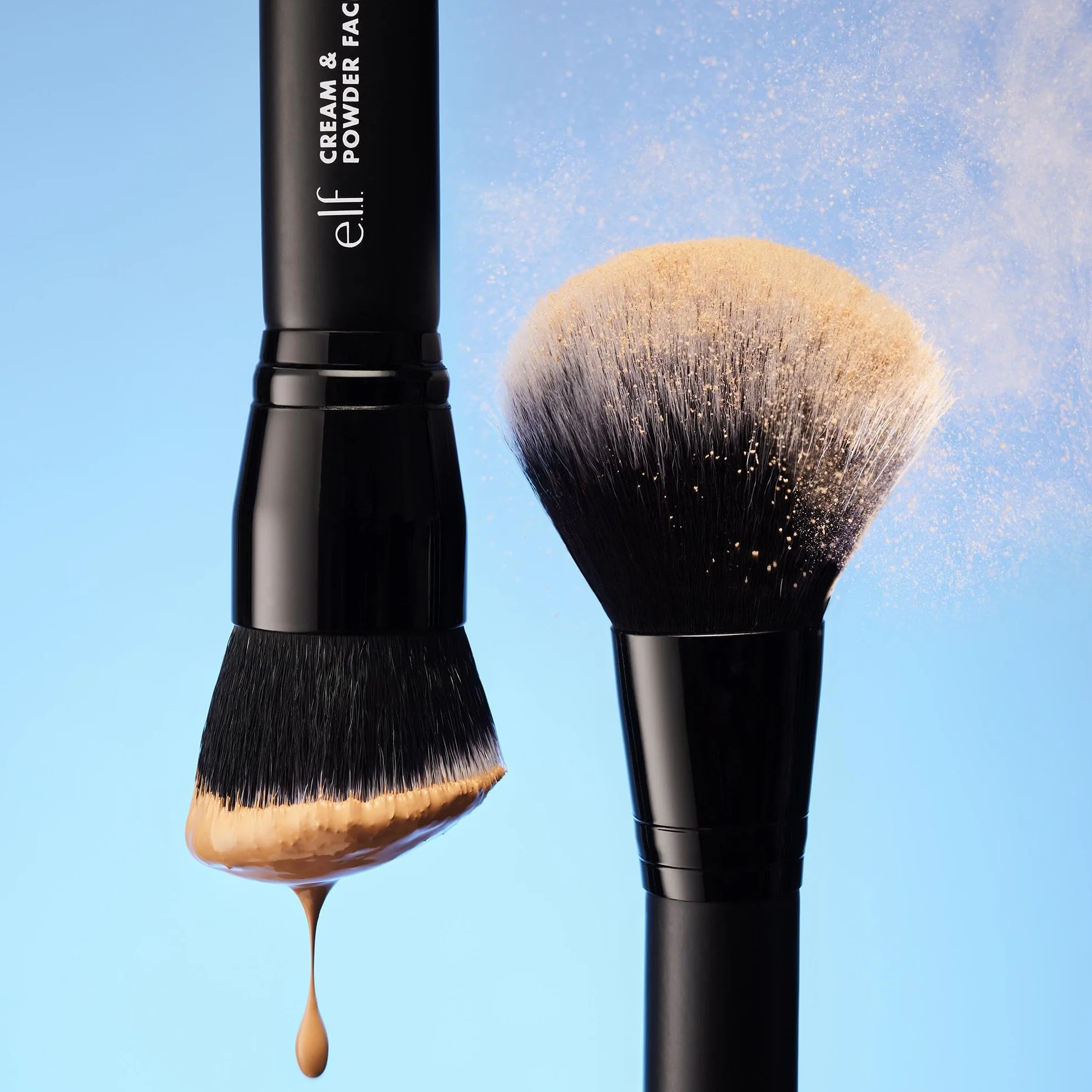 e.l.f. Dual-Ended Cream + Powder Brush – dwa w jednym pędzle do makijażu dla pięknego, Airbrushed, wegański, nietestowany na zwierzętach