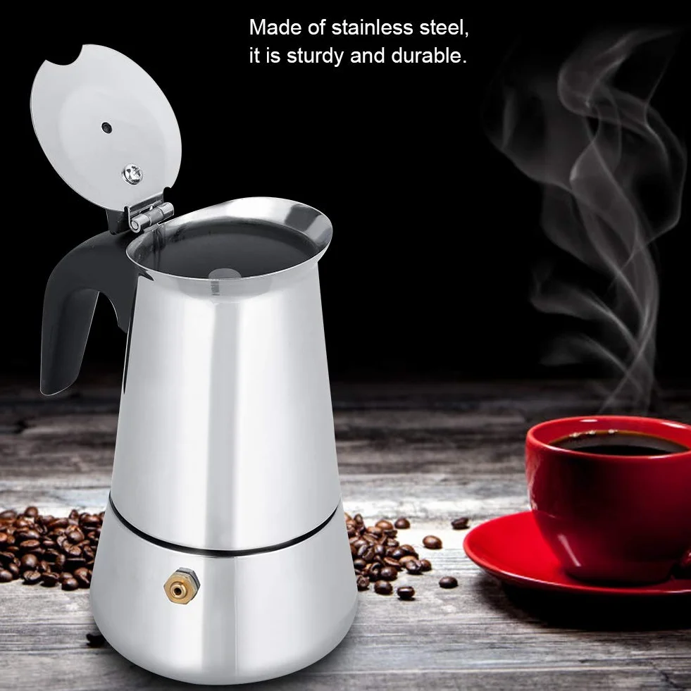 Ekspres do Moka ze Stali Nierdzewnej, Wygodny Dzbanek do Kawy w Domu, Oszczędzaj Czas na Pracowity Poranek Dzięki Szerokiemu Dnie, do Biura, 100-450ml (300ML)