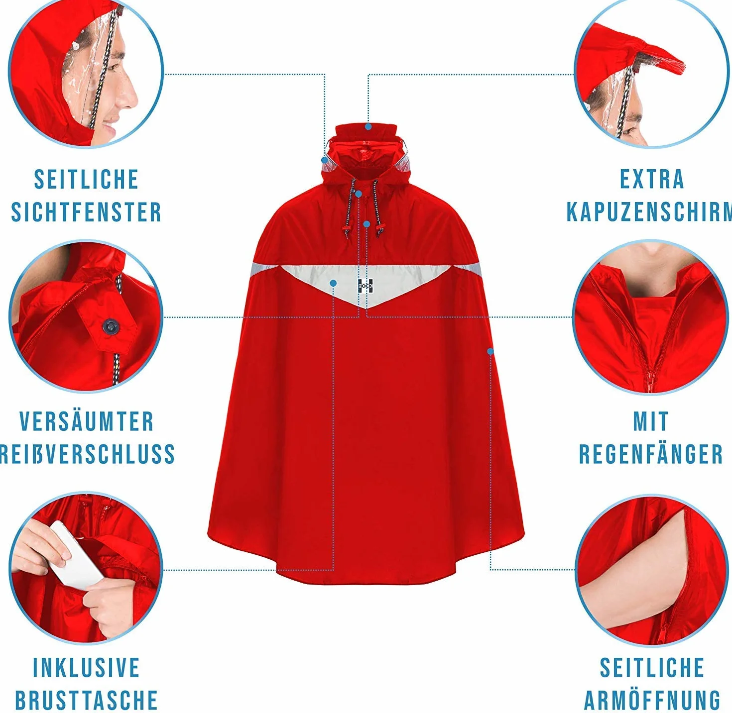 Hock Super Praktiko Radponcho, 30% redukcji, ponczo przeciwdeszczowe do roweru, dla dorosłych kobiet, logo, na wszystkie pory roku, Ob Signal, długie