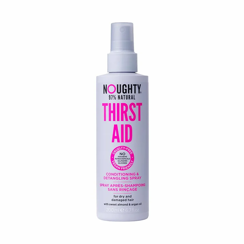 Noughty 97% Natural Thirst Aid Conditioning and Detangling Spray, Leave In Hair Detangler Treatment for Dry and Damaged Hair, with Sweet Almond and Argan Oil, Sulphate Free Vegan Haircare 200ml